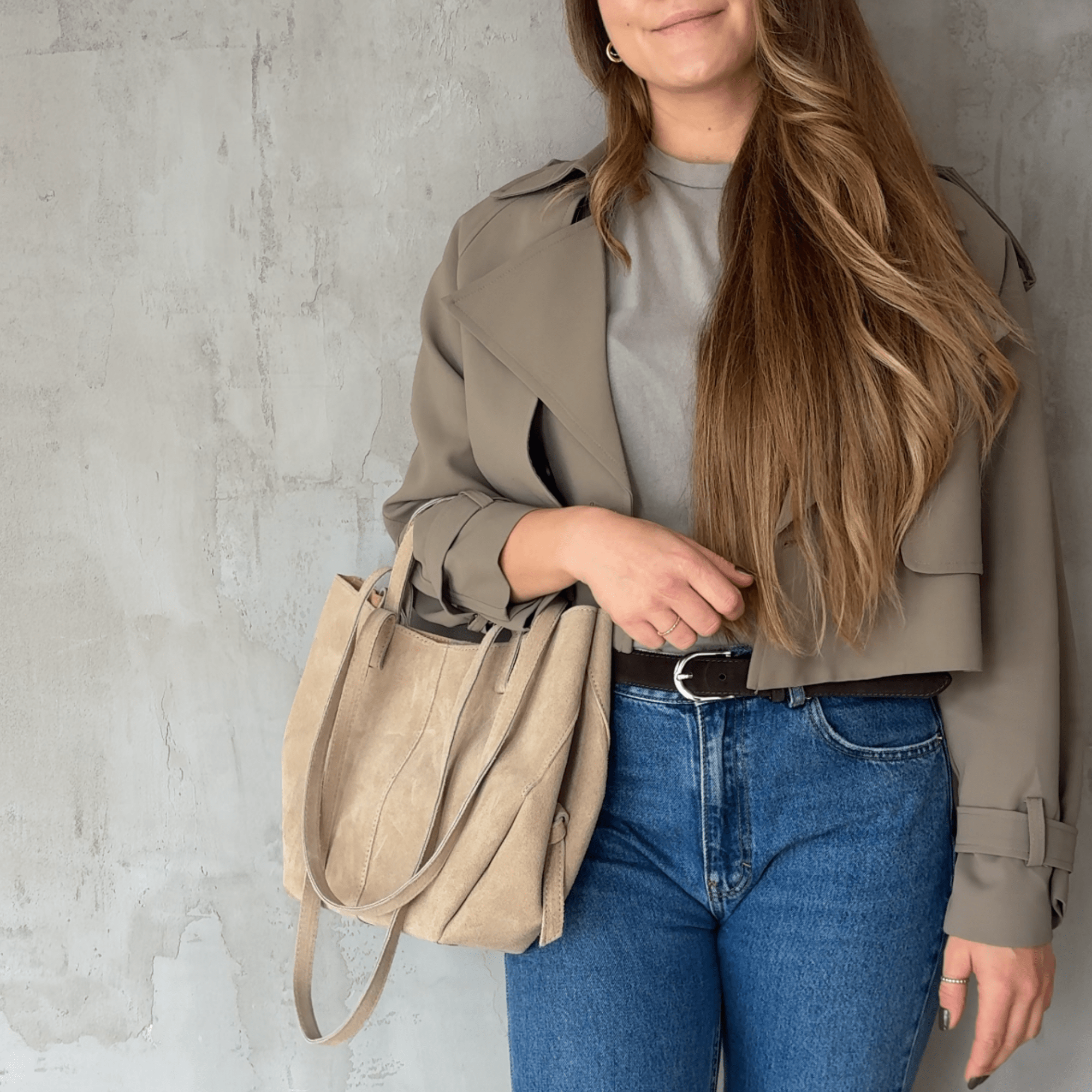 lepelou - leder - Bauchtasche - Wildleder Handtasche TESSA beige - LPHTESBEI