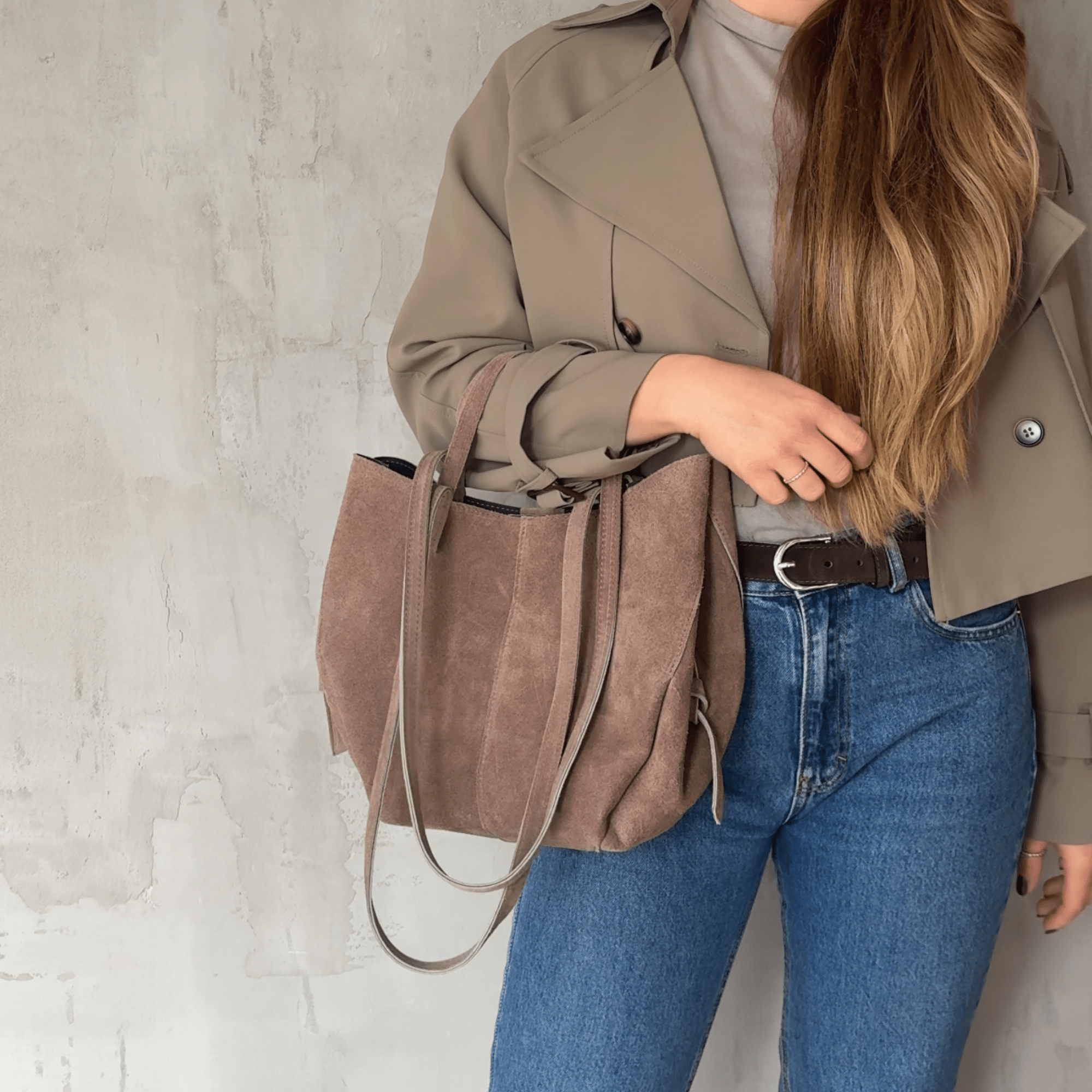 lepelou - leder - Bauchtasche - Wildleder Handtasche TESSA taupe - LPHTESTAU