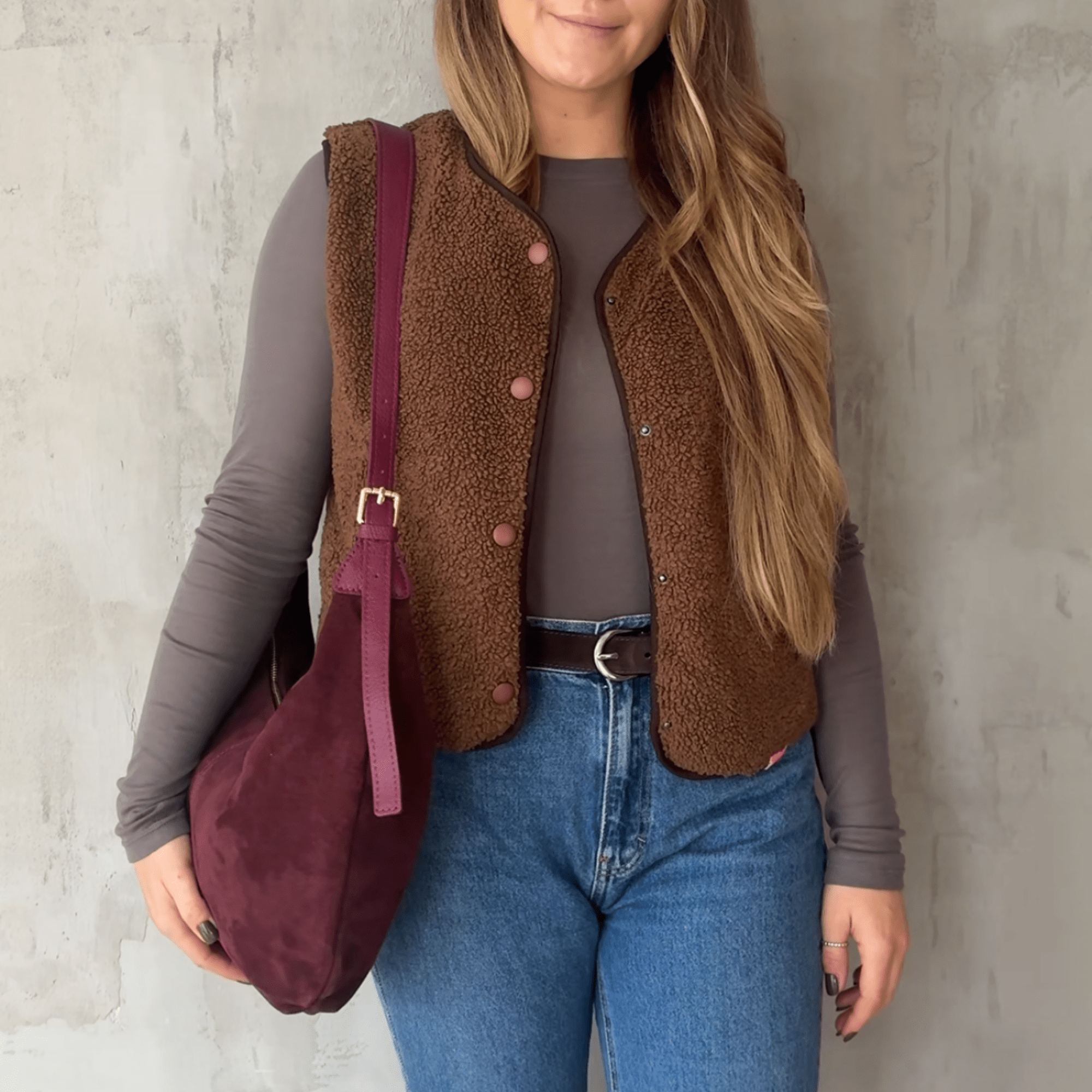 lepelou - leder - Bauchtasche - Wildleder Moon Bag MONA bordeaux - LPHMONBORWL