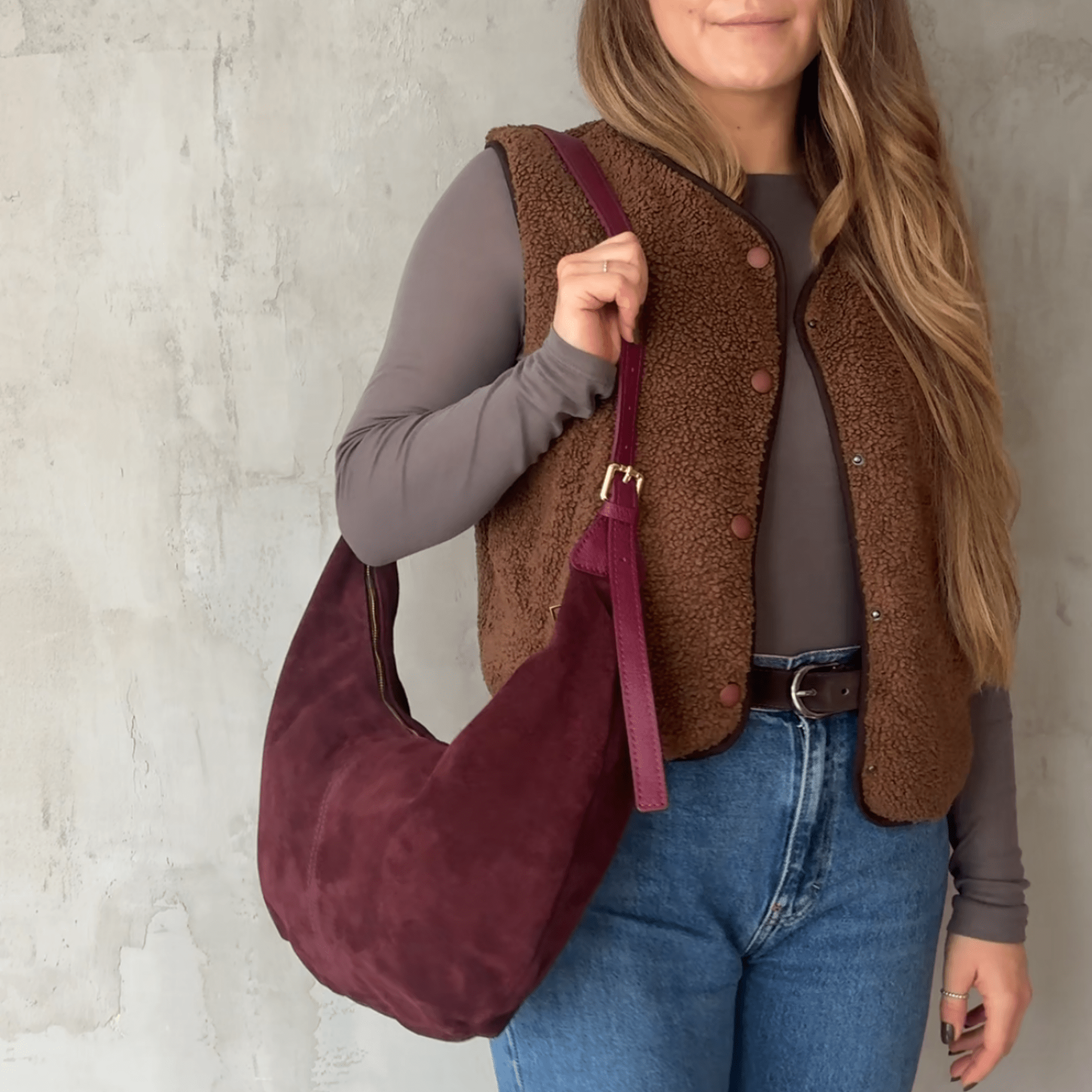lepelou - leder - Bauchtasche - Wildleder Moon Bag MONA bordeaux - LPHMONBORWL
