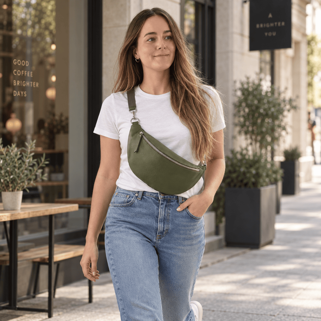 lepelou-leder-Bauchtasche-XL Bauchtasche LARA khaki -LPBLARKHAE