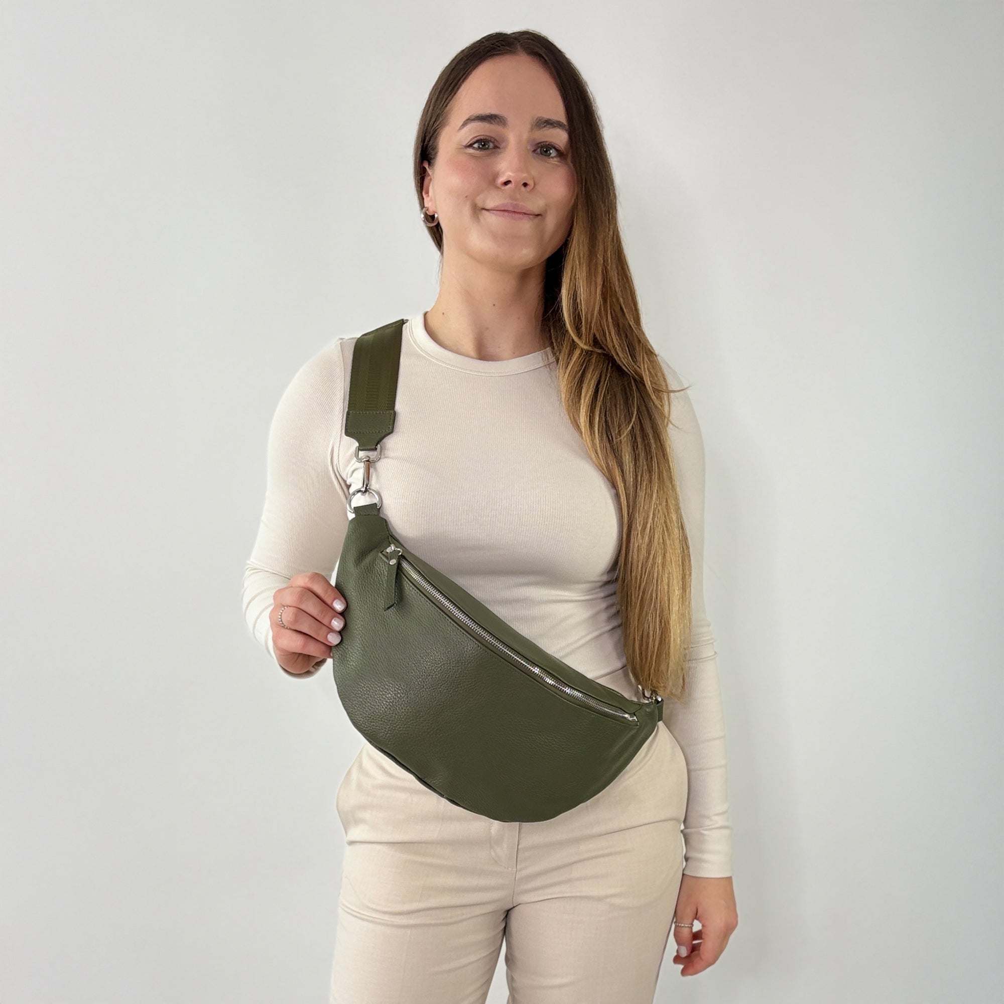 lepelou - leder - Bauchtasche - XL Bauchtasche LARA khaki - LPBLARKHAE5
