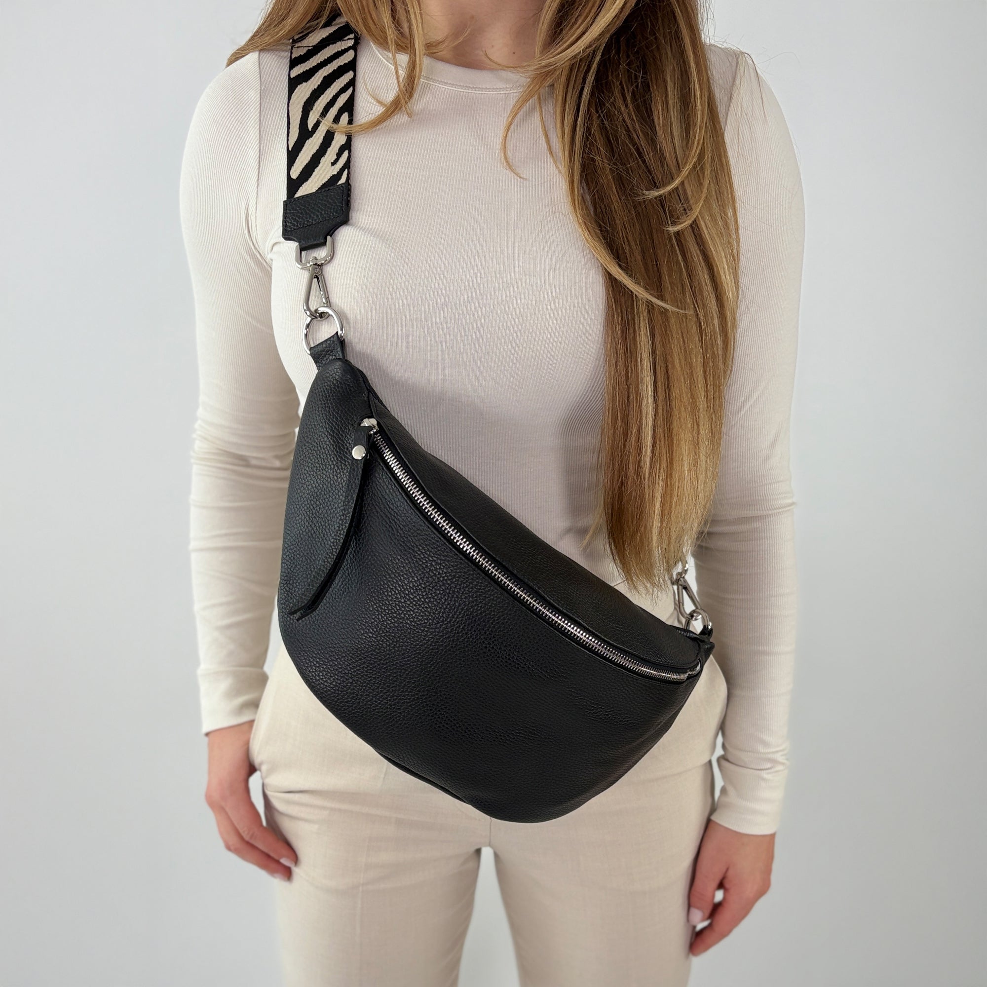 lepelou - leder - Bauchtasche - XL Bauchtasche LARA schwarz - LPBLARSCHE