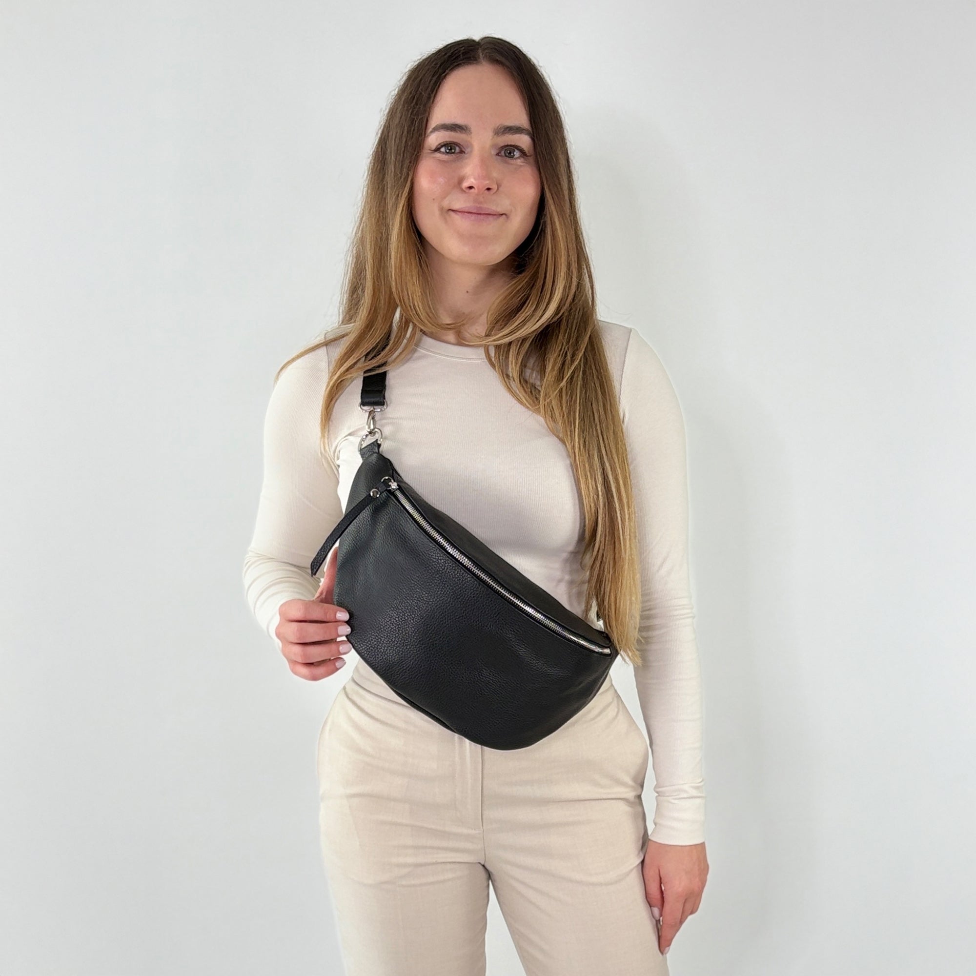 lepelou - leder - Bauchtasche - XL Bauchtasche LARA schwarz - LPBLARSCHE