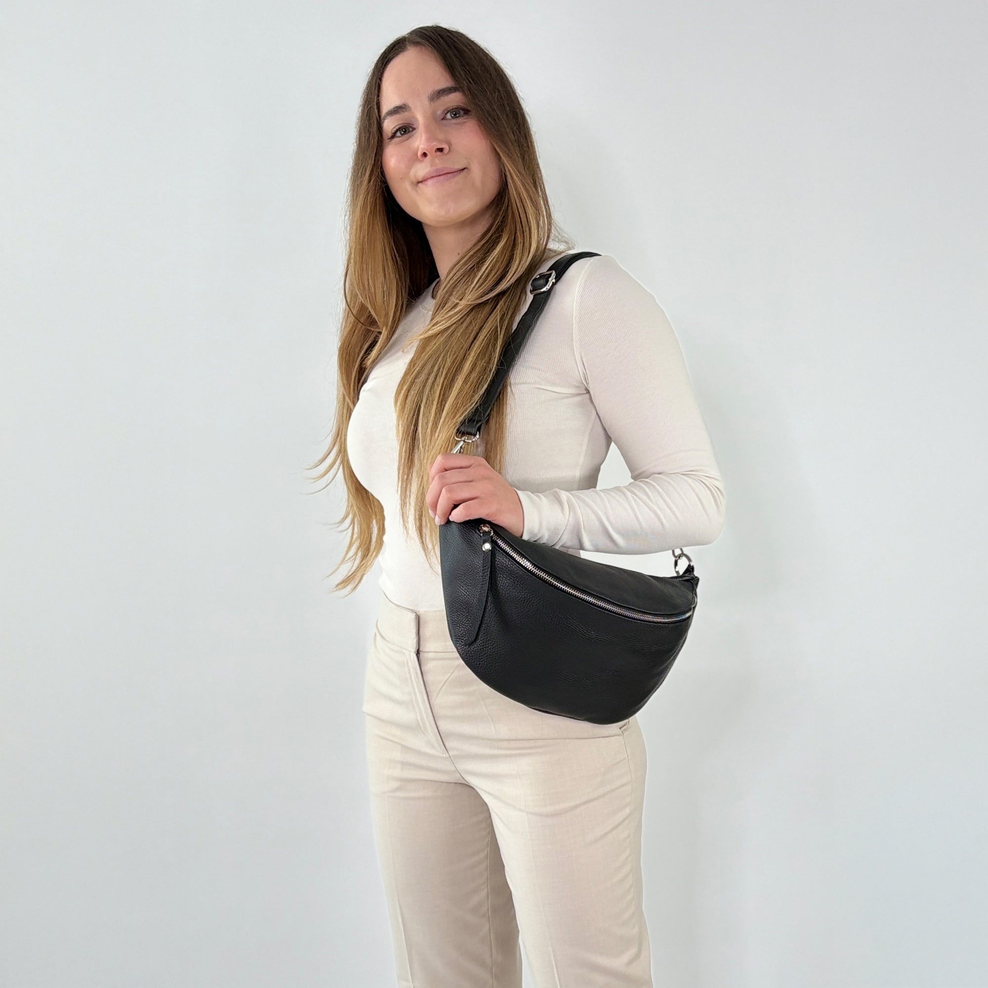 lepelou - leder - Bauchtasche - XL Bauchtasche LARA schwarz - LPBLARSCHE