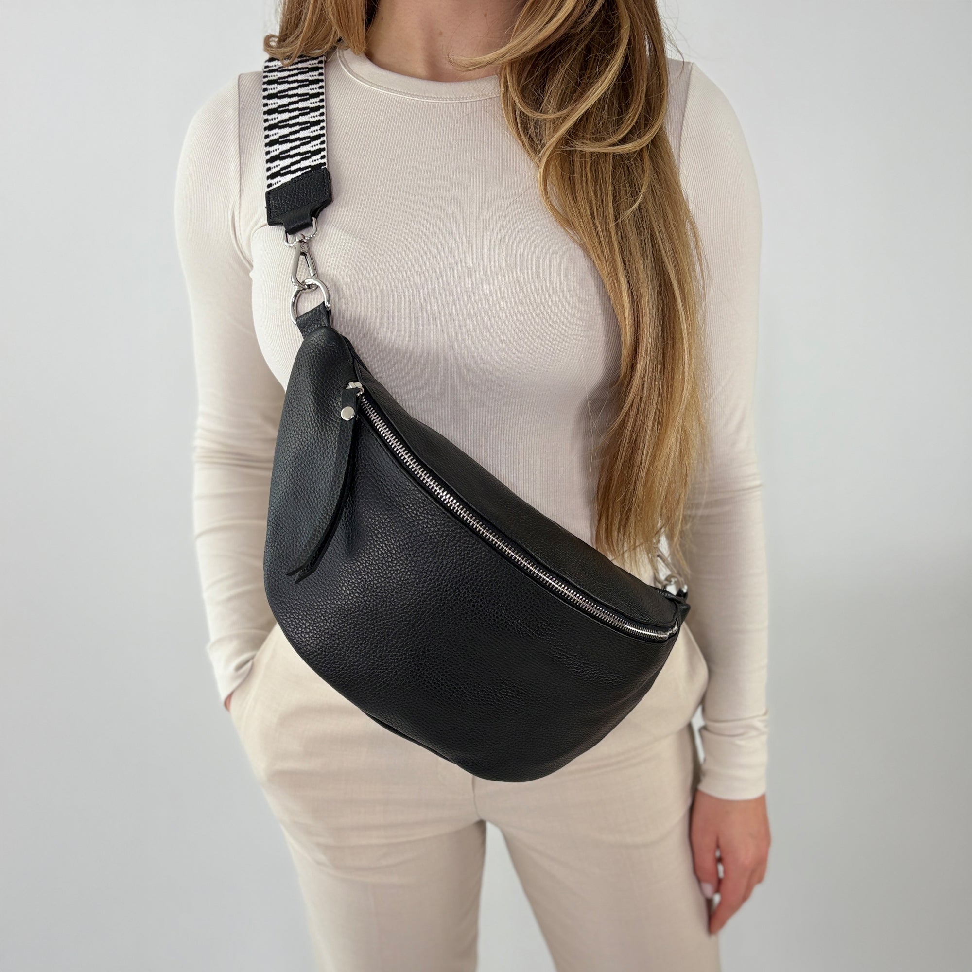 lepelou - leder - Bauchtasche - XL Bauchtasche LARA schwarz - LPBLARSCHE2