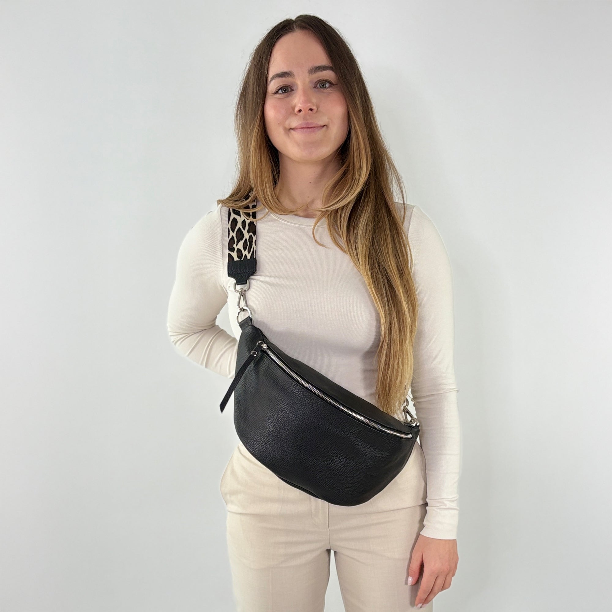 lepelou - leder - Bauchtasche - XL Bauchtasche LARA schwarz - LPBLARSCHE7