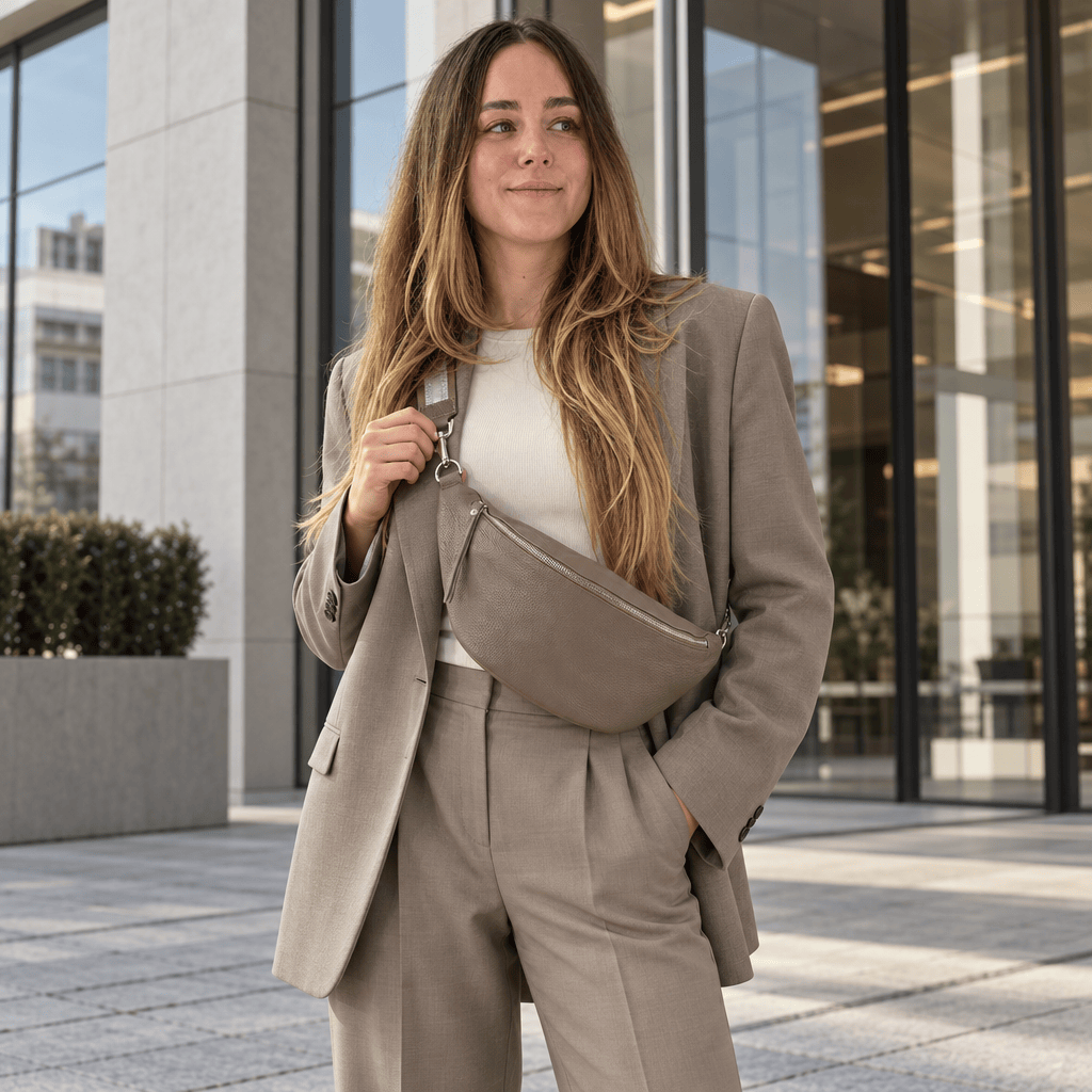 lepelou-leder-Bauchtasche-XL Bauchtasche LARA taupe -LPBLARTAUE