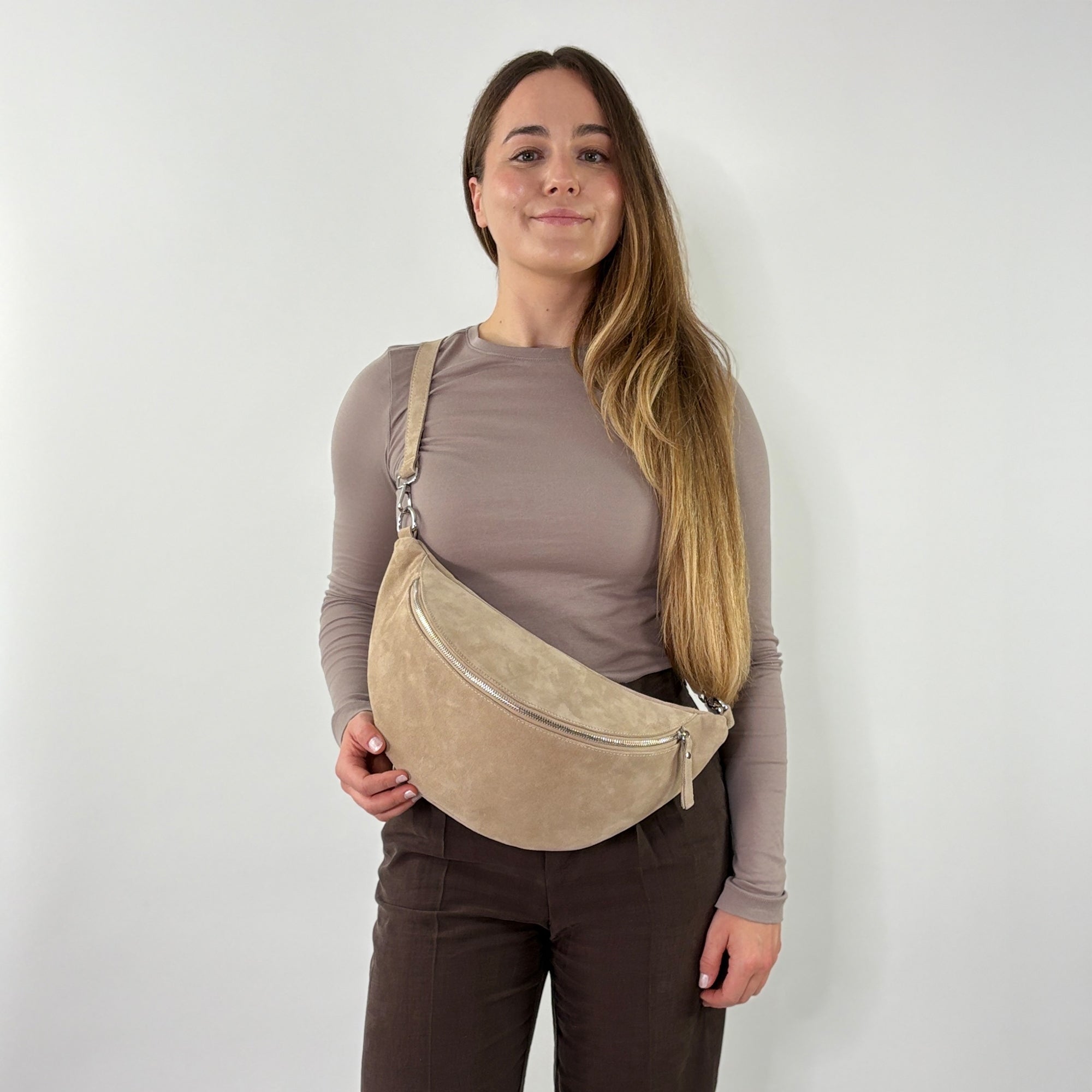 lepelou - leder - Bauchtasche - XL Wildleder Bauchtasche beige mit Wechselgurt - LPBVALBEIXL1