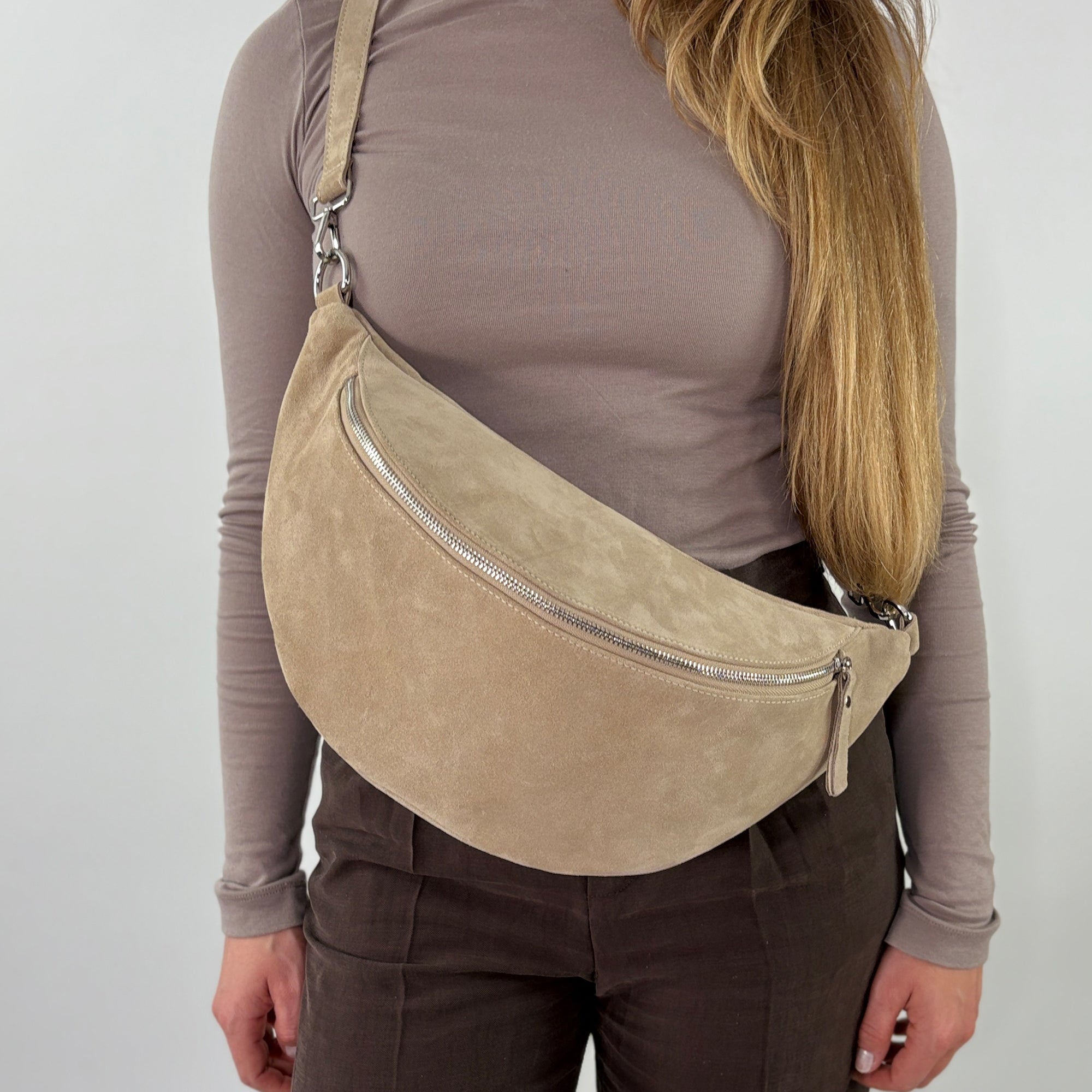 lepelou - leder - Bauchtasche - XL Wildleder Bauchtasche beige mit Wechselgurt - LPBVALBEIXL1