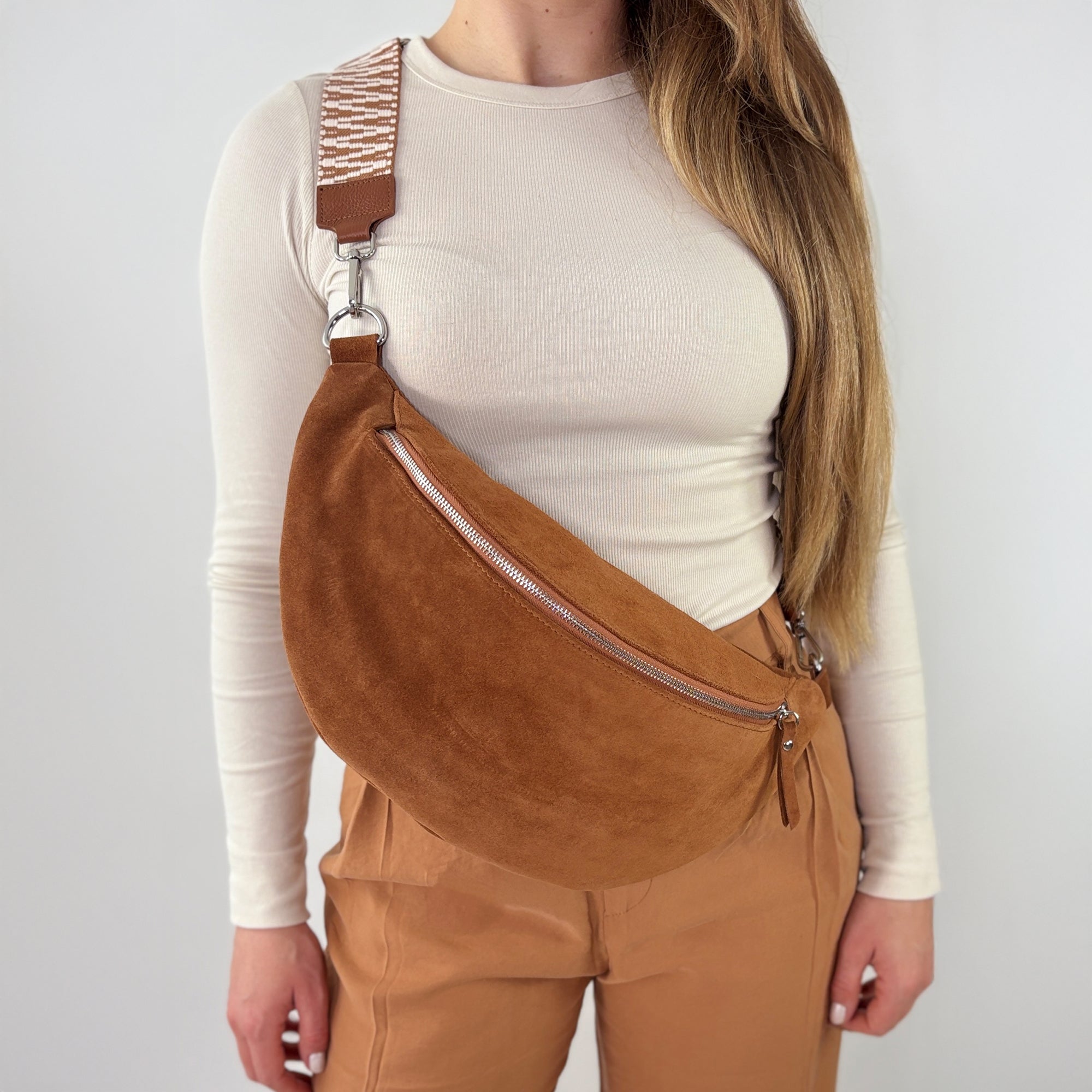 lepelou - leder - Bauchtasche - XL Wildleder Bauchtasche cognac mit Wechselgurt - LPBVALCOGXL1