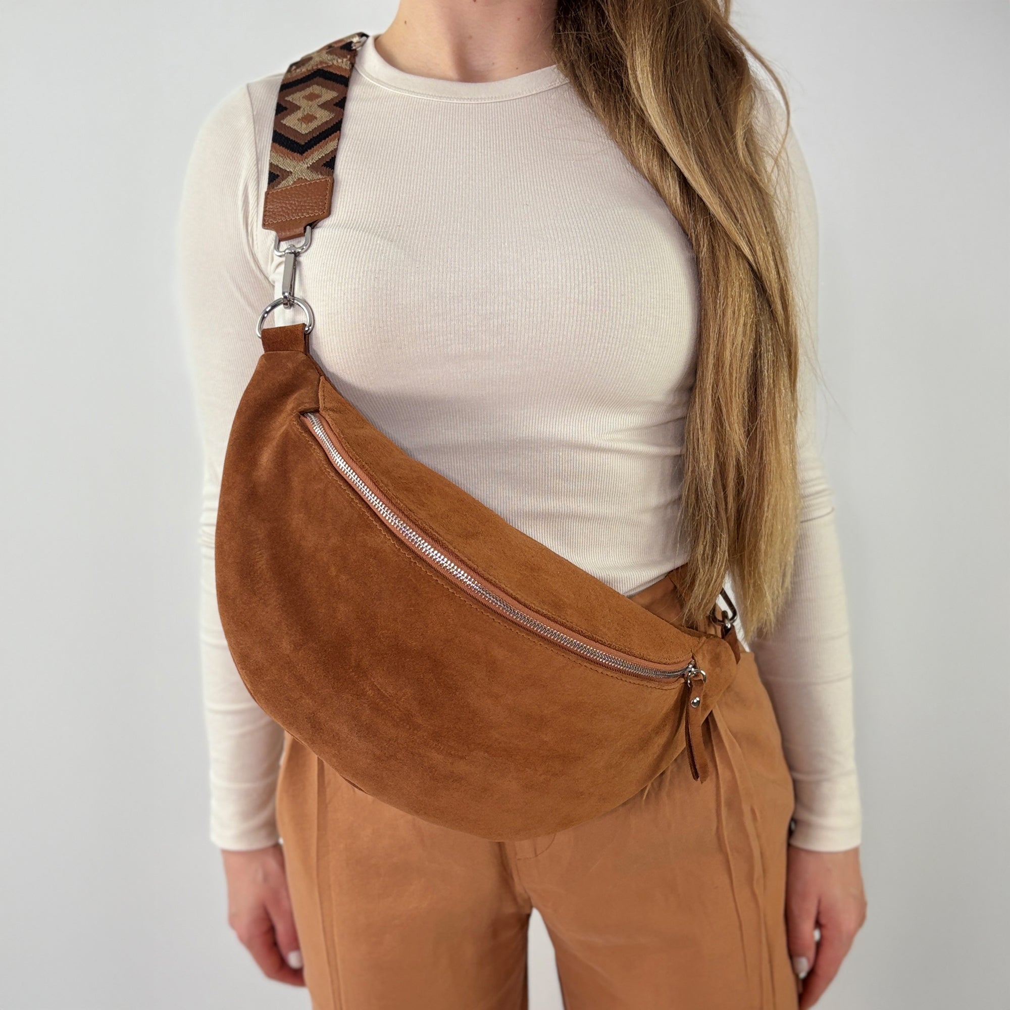 lepelou - leder - Bauchtasche - XL Wildleder Bauchtasche cognac mit Wechselgurt - LPBVALCOGXL5