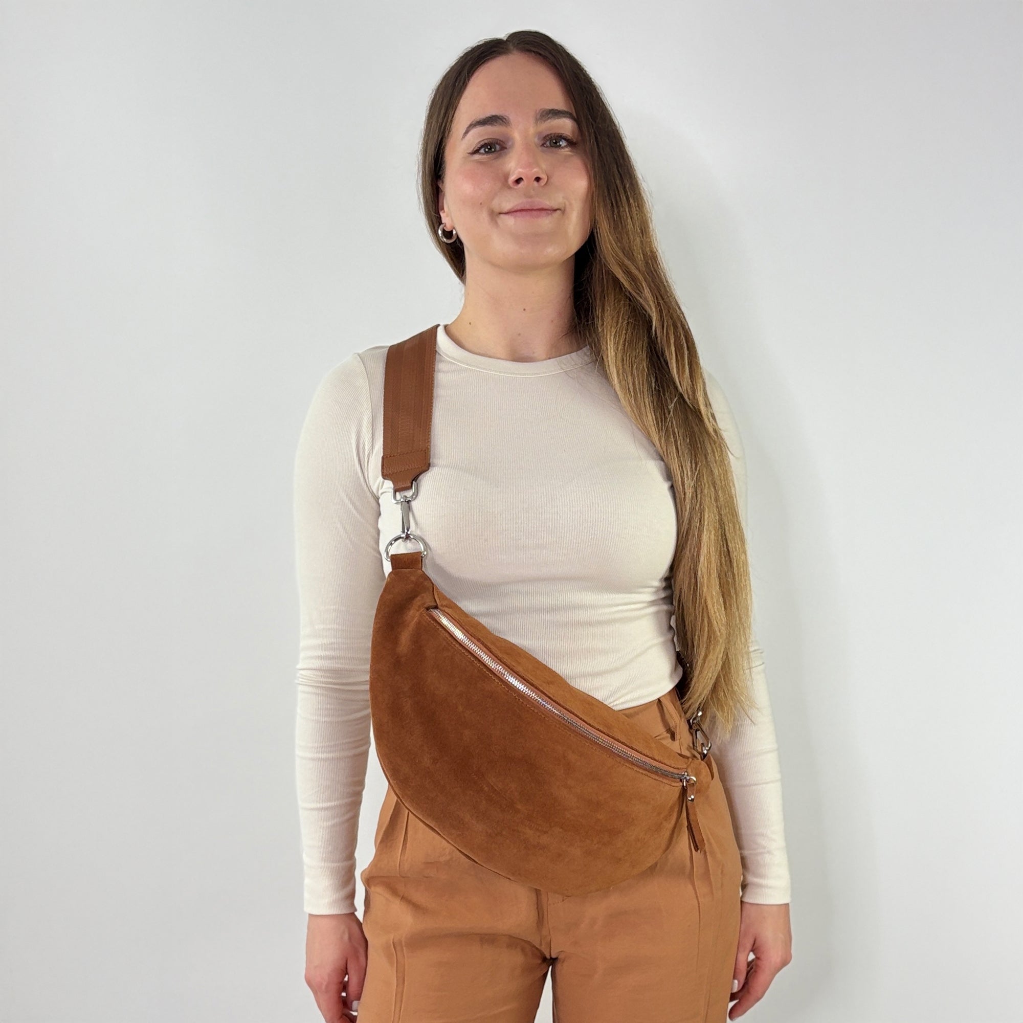 lepelou - leder - Bauchtasche - XL Wildleder Bauchtasche cognac mit Wechselgurt - LPBVALCOGXL6