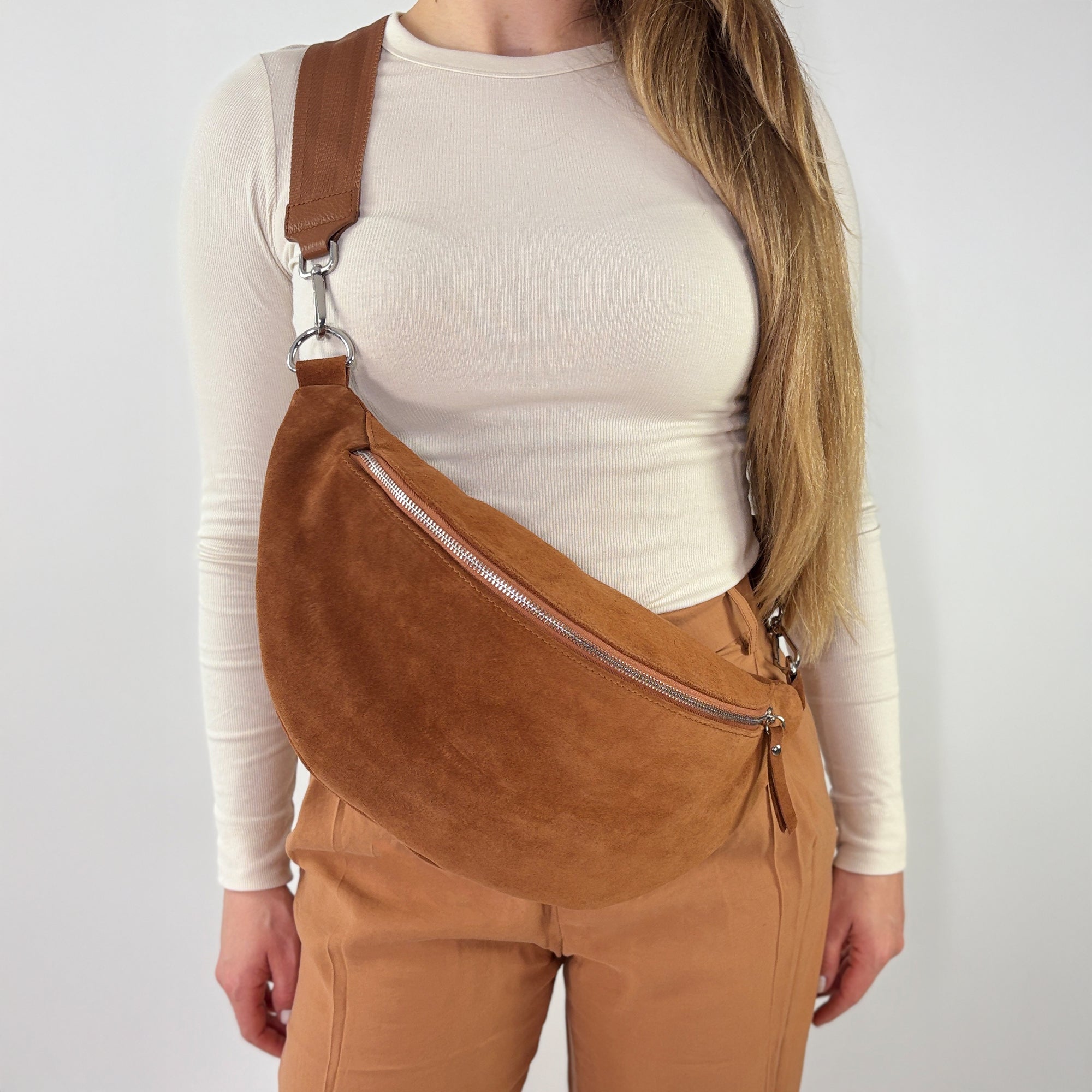 lepelou - leder - Bauchtasche - XL Wildleder Bauchtasche cognac mit Wechselgurt - LPBVALCOGXL6