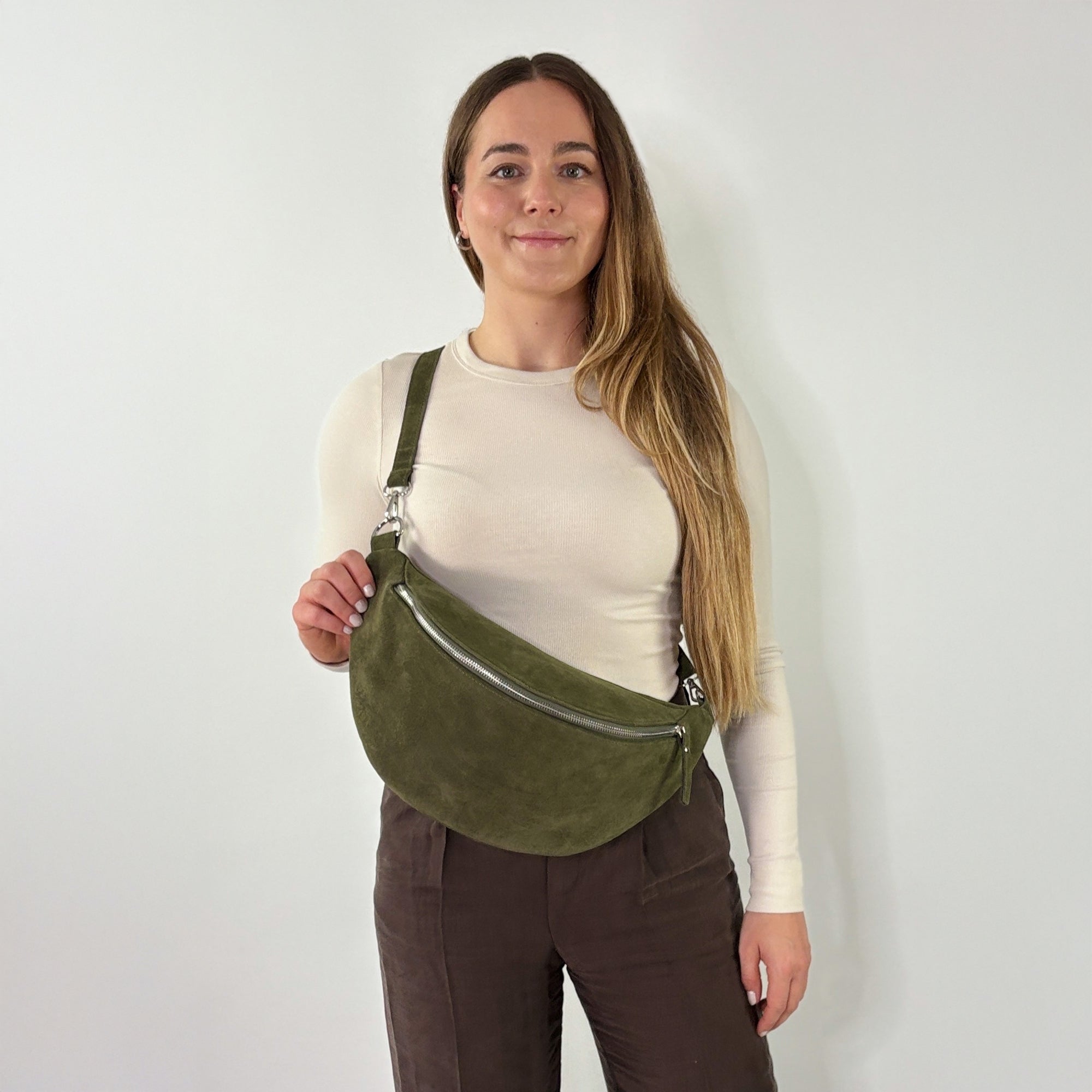 lepelou - leder - Bauchtasche - XL Wildleder Bauchtasche khaki mit Wechselgurt - LPBVALKHAXL1