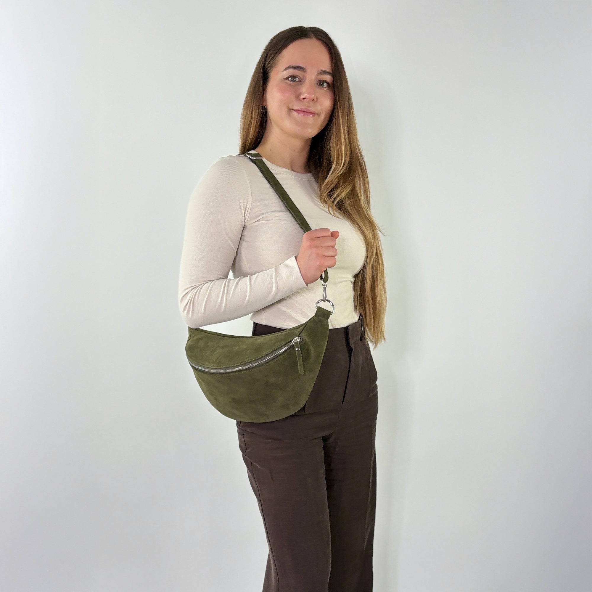lepelou - leder - Bauchtasche - XL Wildleder Bauchtasche khaki mit Wechselgurt - LPBVALKHAXL1