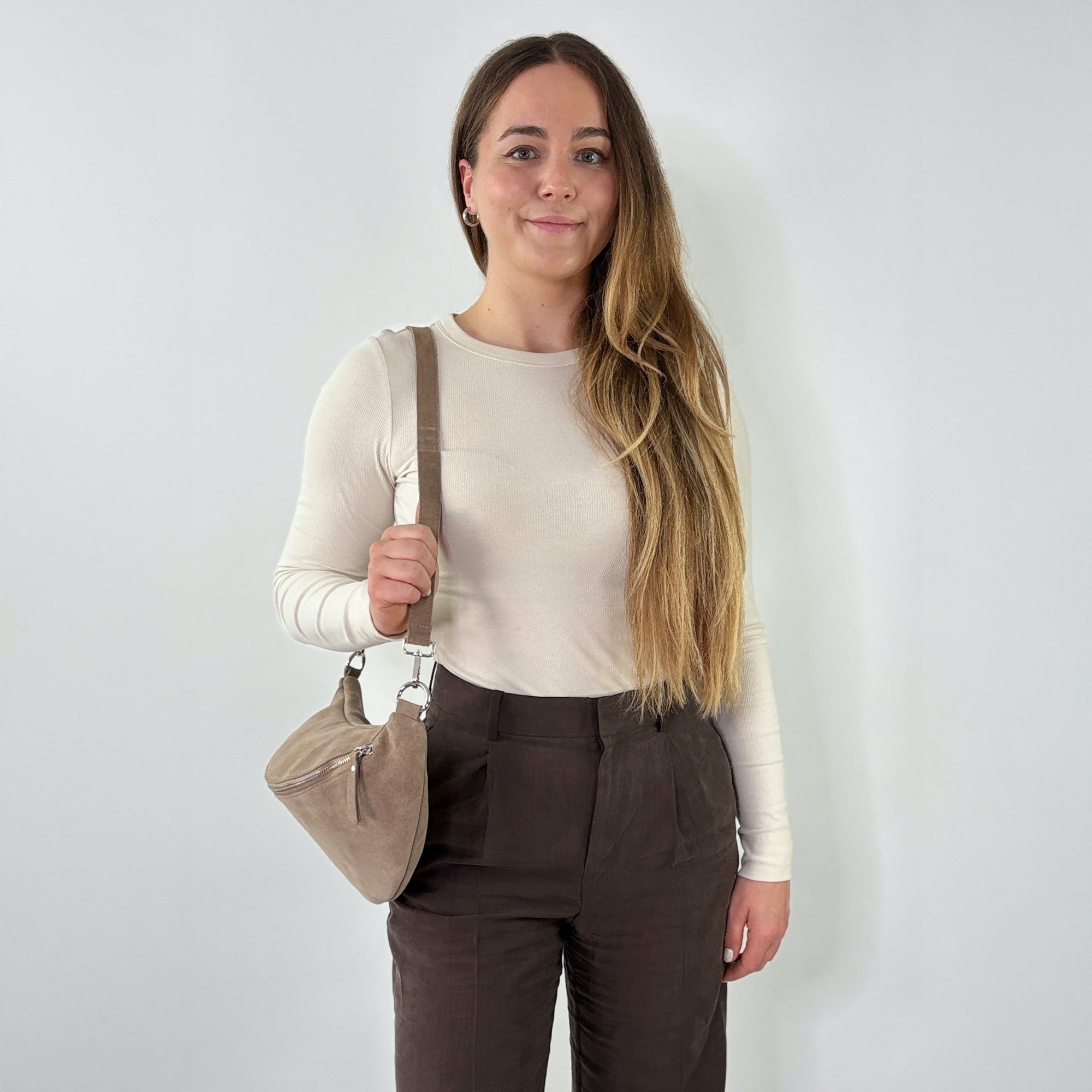 lepelou - leder - Bauchtasche - XL Wildleder Bauchtasche taupe mit Wechselgurt - LPBVALTAUXL1