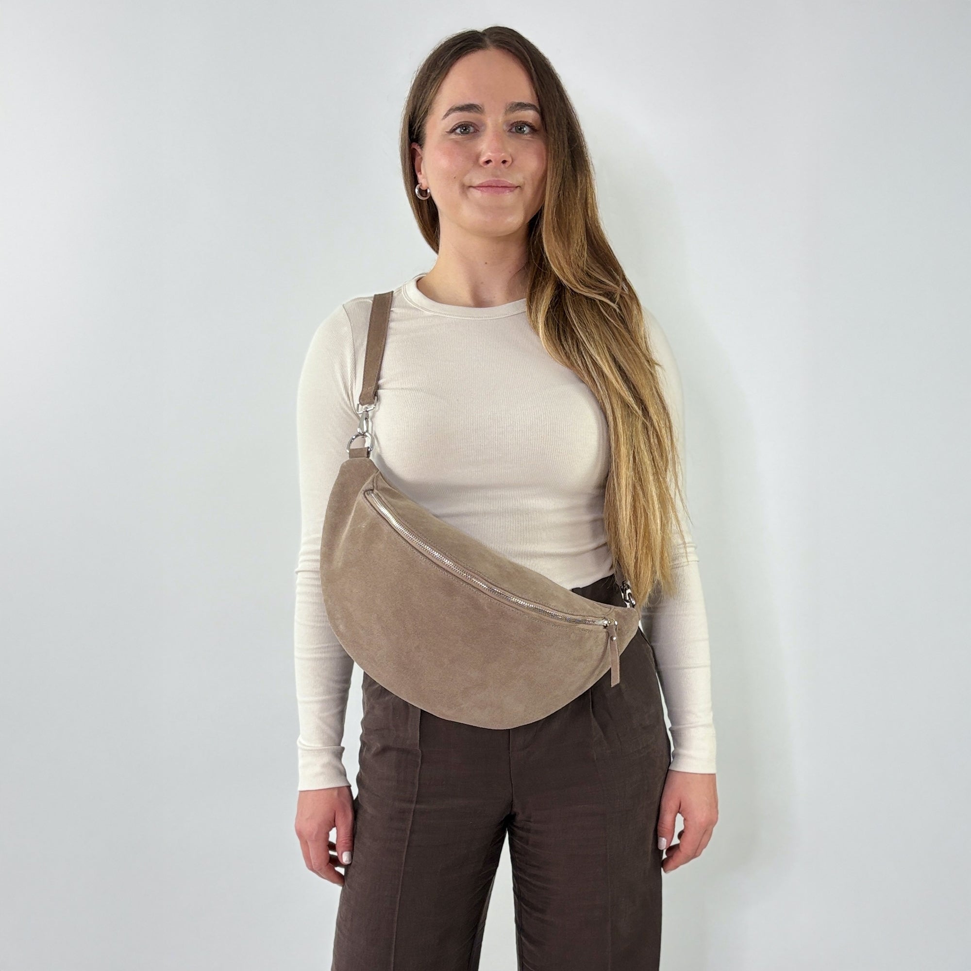 lepelou - leder - Bauchtasche - XL Wildleder Bauchtasche taupe mit Wechselgurt - LPBVALTAUXL1