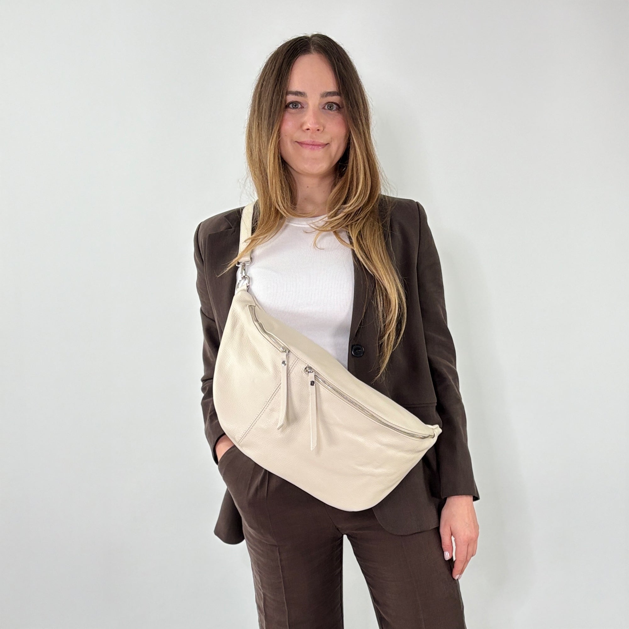 lepelou - leder - Bauchtasche - XXL Bauchtasche CLARA creme - LPBCLACREE