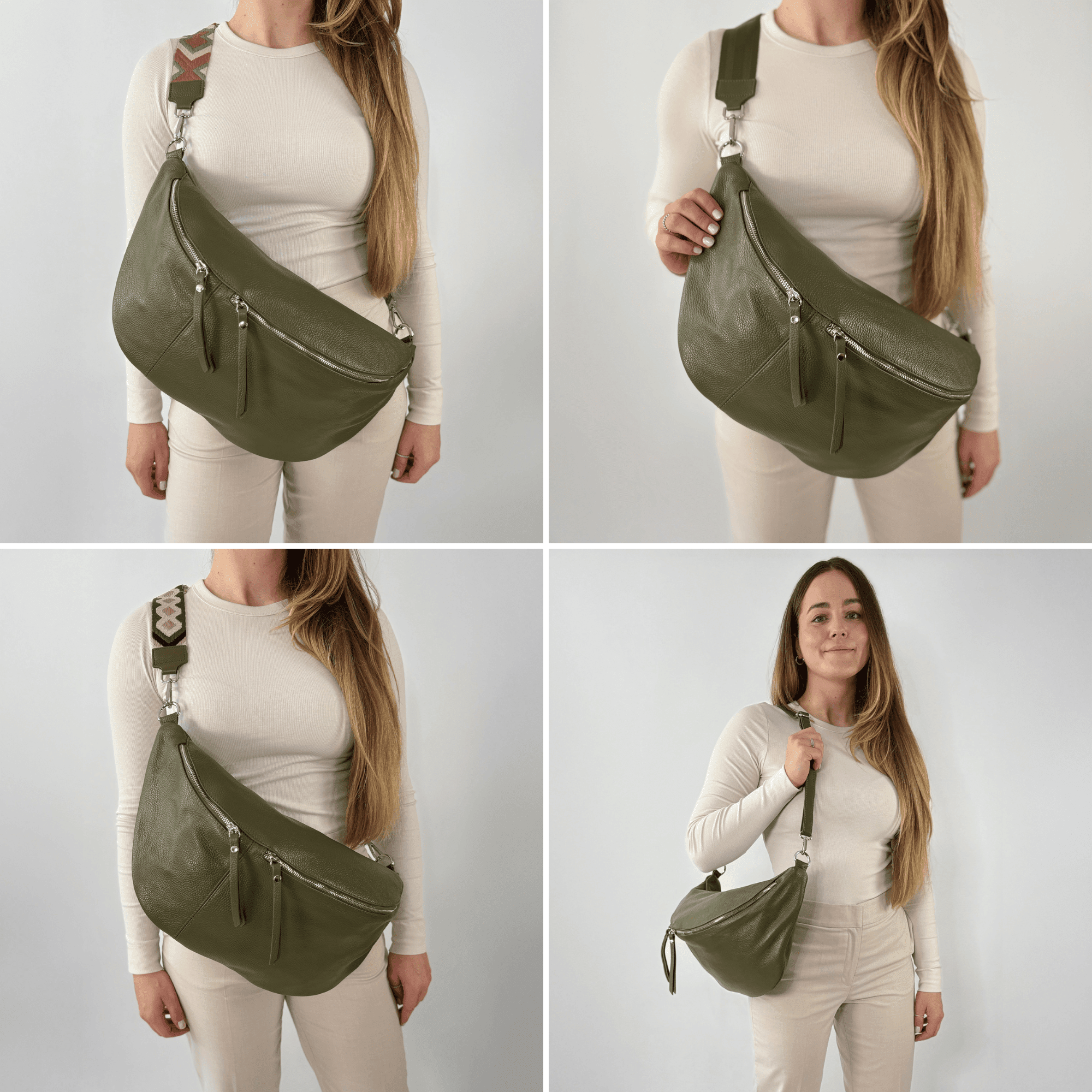 lepelou - leder - Bauchtasche - XXL Bauchtasche CLARA khaki - LPBCLAKHAE