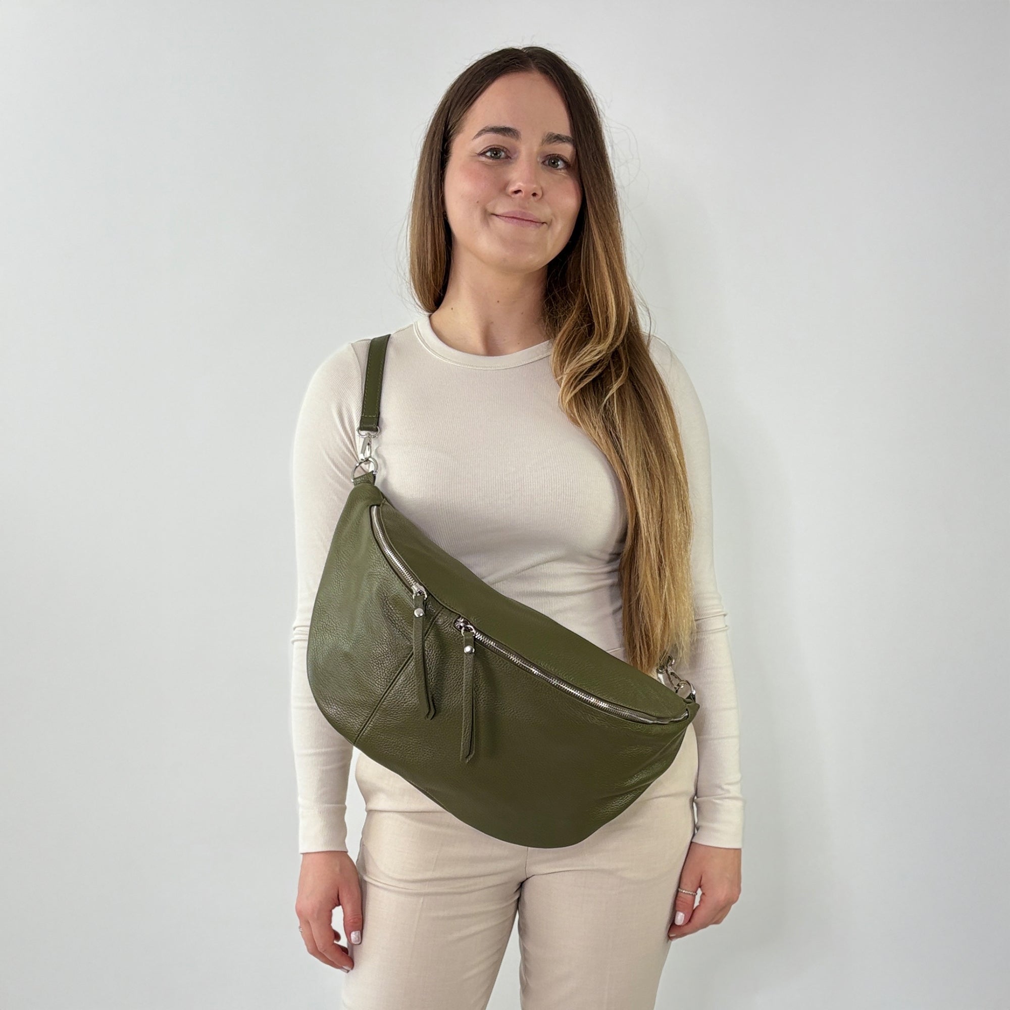 lepelou - leder - Bauchtasche - XXL Bauchtasche CLARA khaki - LPBCLAKHAE