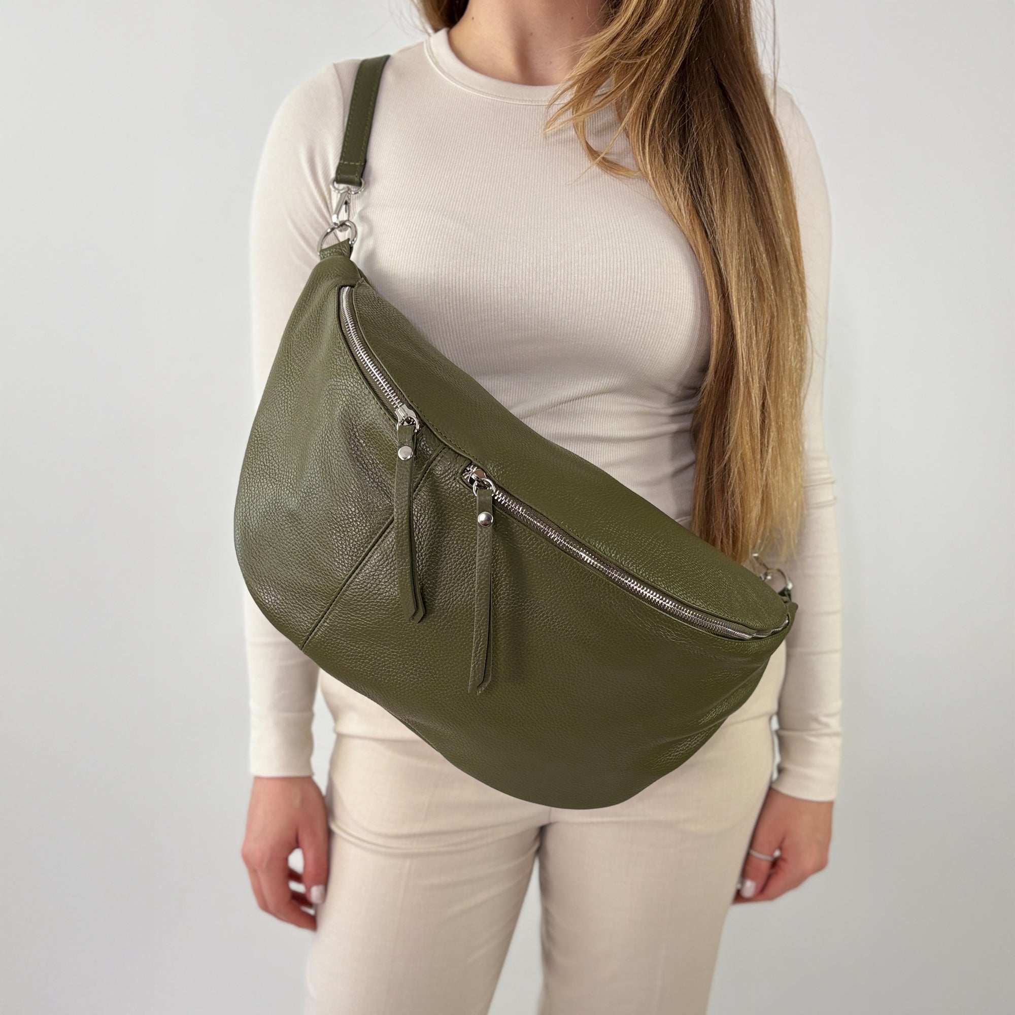 lepelou - leder - Bauchtasche - XXL Bauchtasche CLARA khaki - LPBCLAKHAE