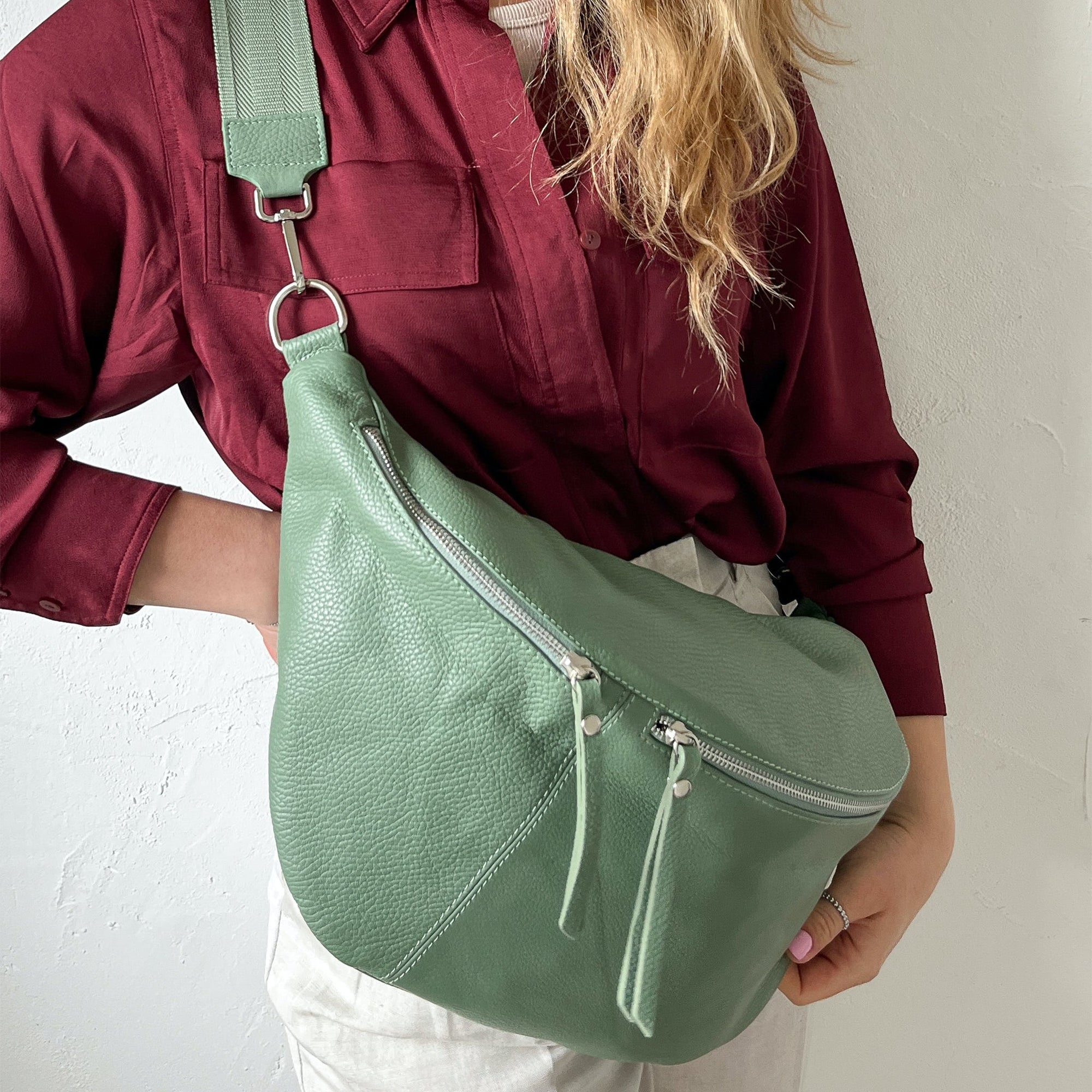 lepelou - leder - Bauchtasche - XXL Bauchtasche CLARA mint - LPBCLAMINE3