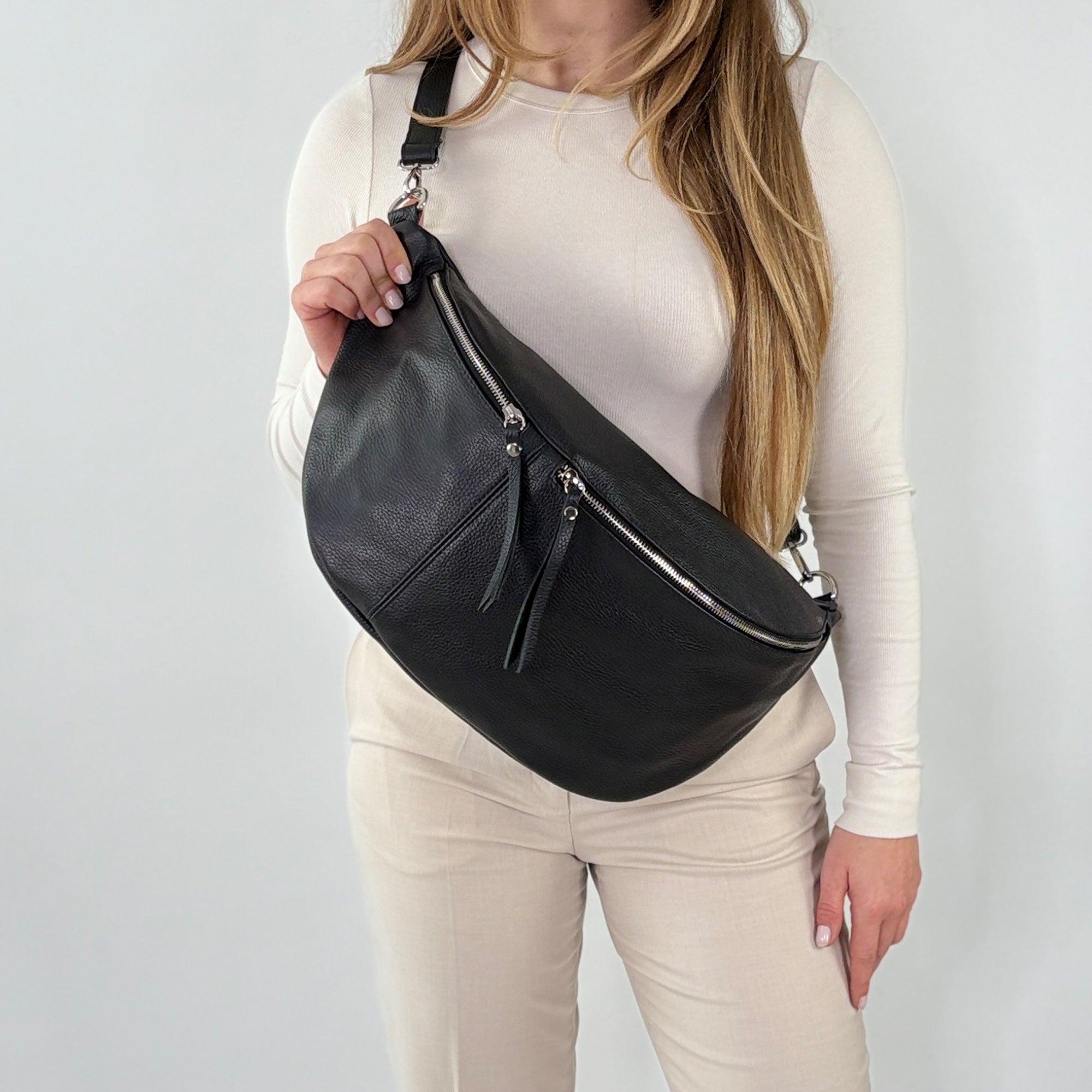 lepelou - leder - Bauchtasche - XXL Bauchtasche CLARA schwarz - LPBCLASCHE