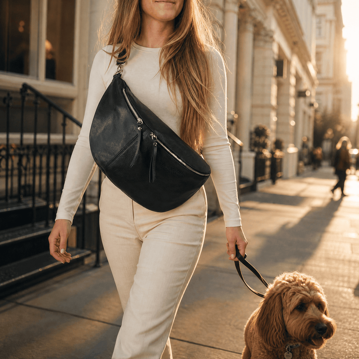 lepelou-leder-Bauchtasche-XXL Bauchtasche CLARA schwarz -LPBCLASCHE