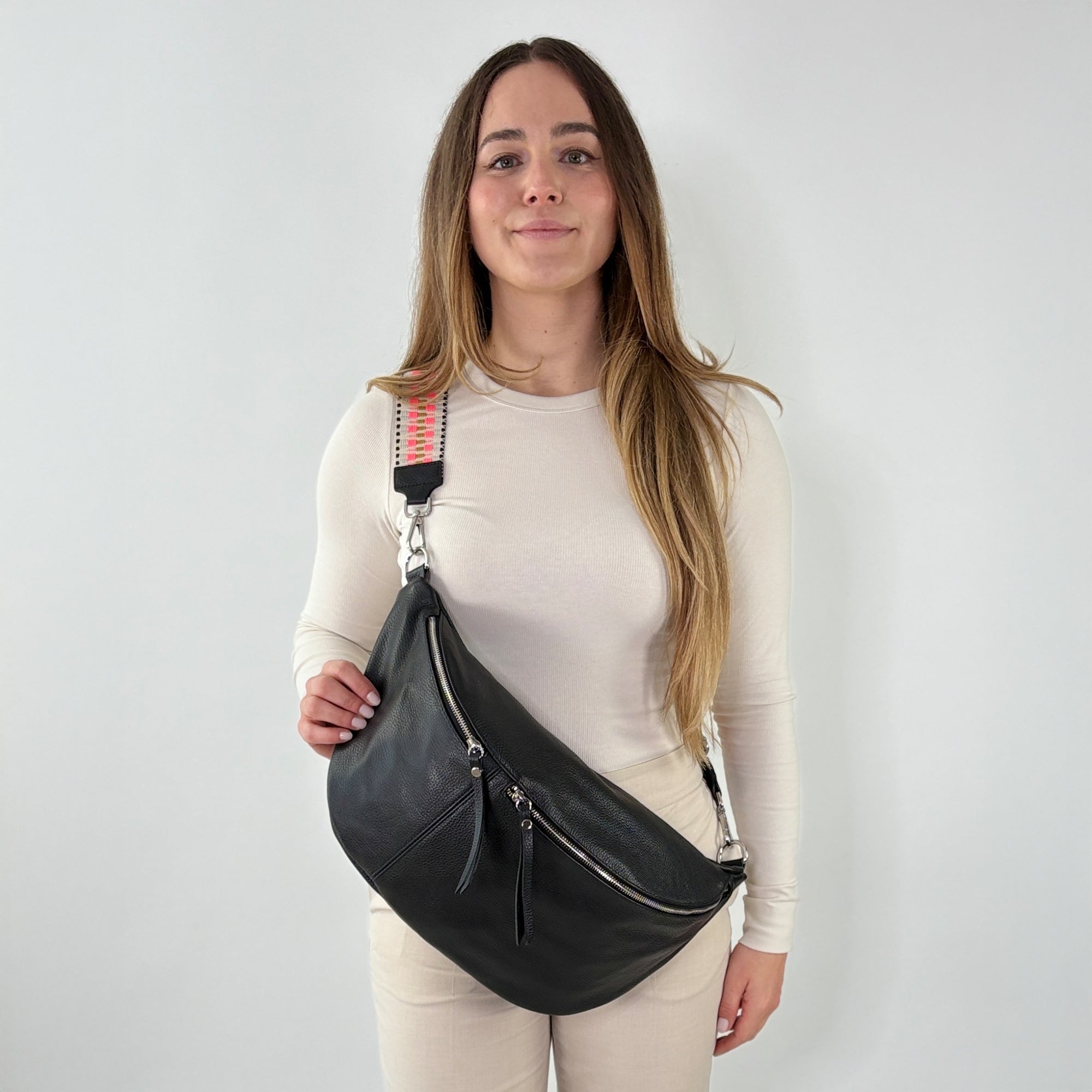 lepelou - leder - Bauchtasche - XXL Bauchtasche CLARA schwarz - LPBCLASCHE1