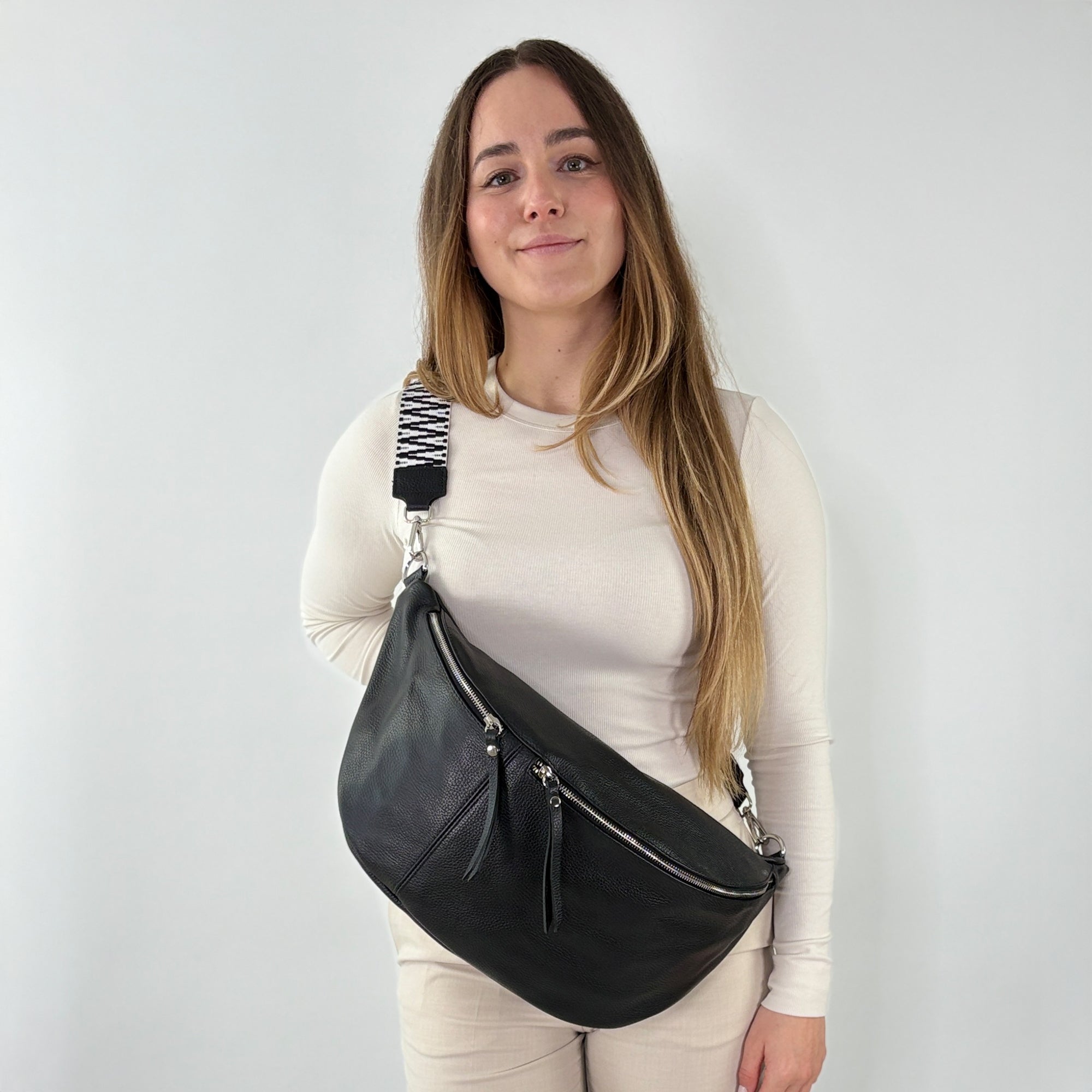 lepelou - leder - Bauchtasche - XXL Bauchtasche CLARA schwarz - LPBCLASCHE2