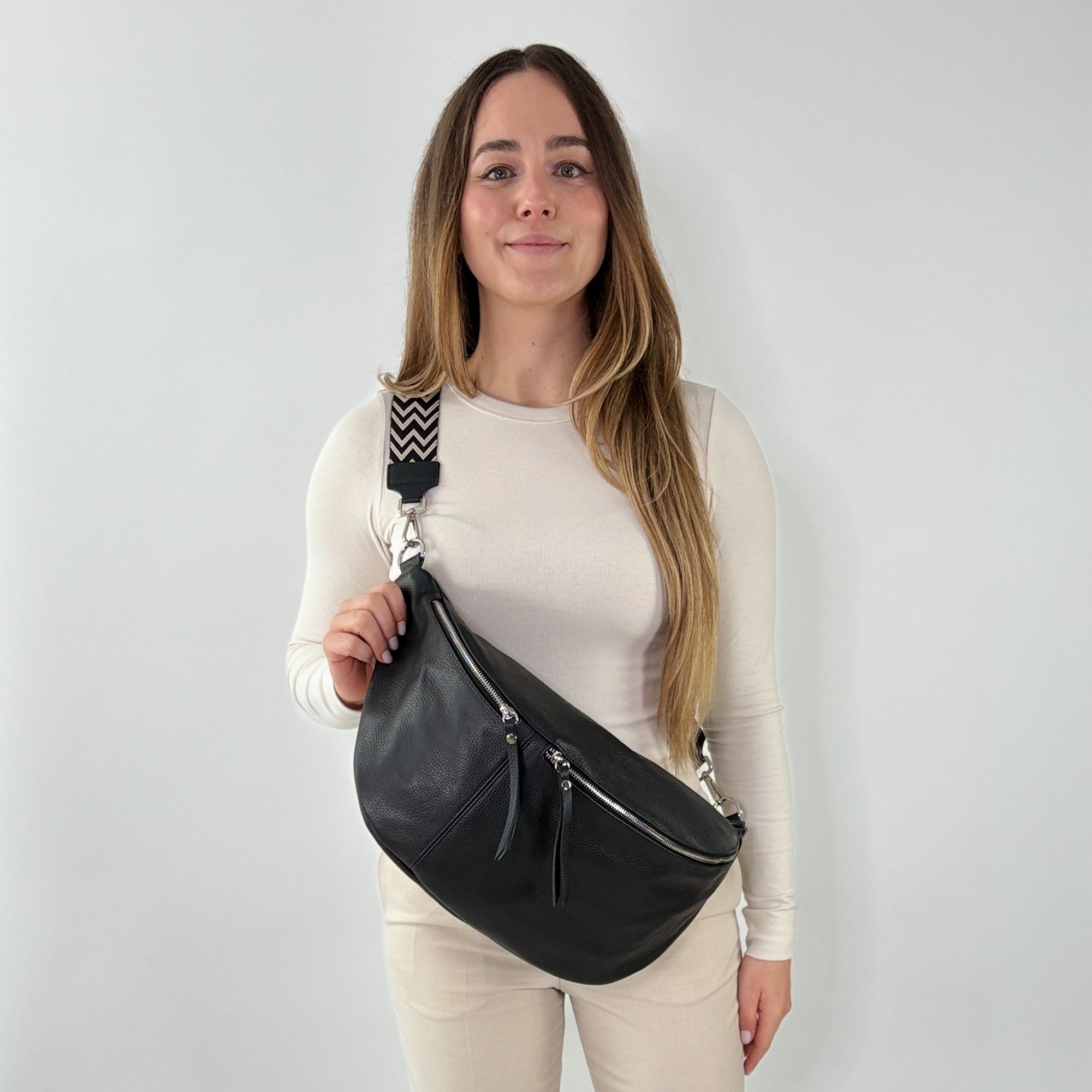 lepelou - leder - Bauchtasche - XXL Bauchtasche CLARA schwarz - LPBCLASCHE3