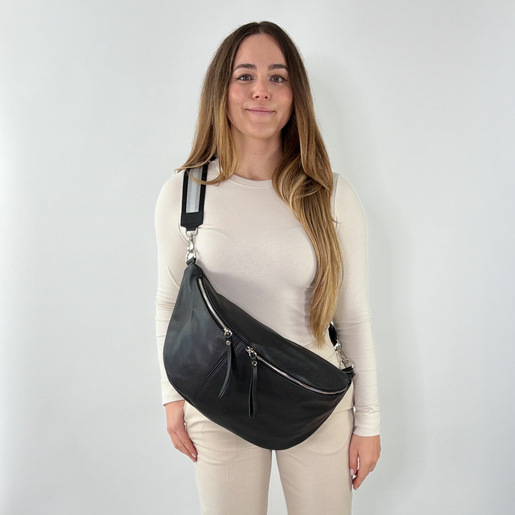 lepelou - leder - Bauchtasche - XXL Bauchtasche CLARA schwarz - LPBCLASCHE4