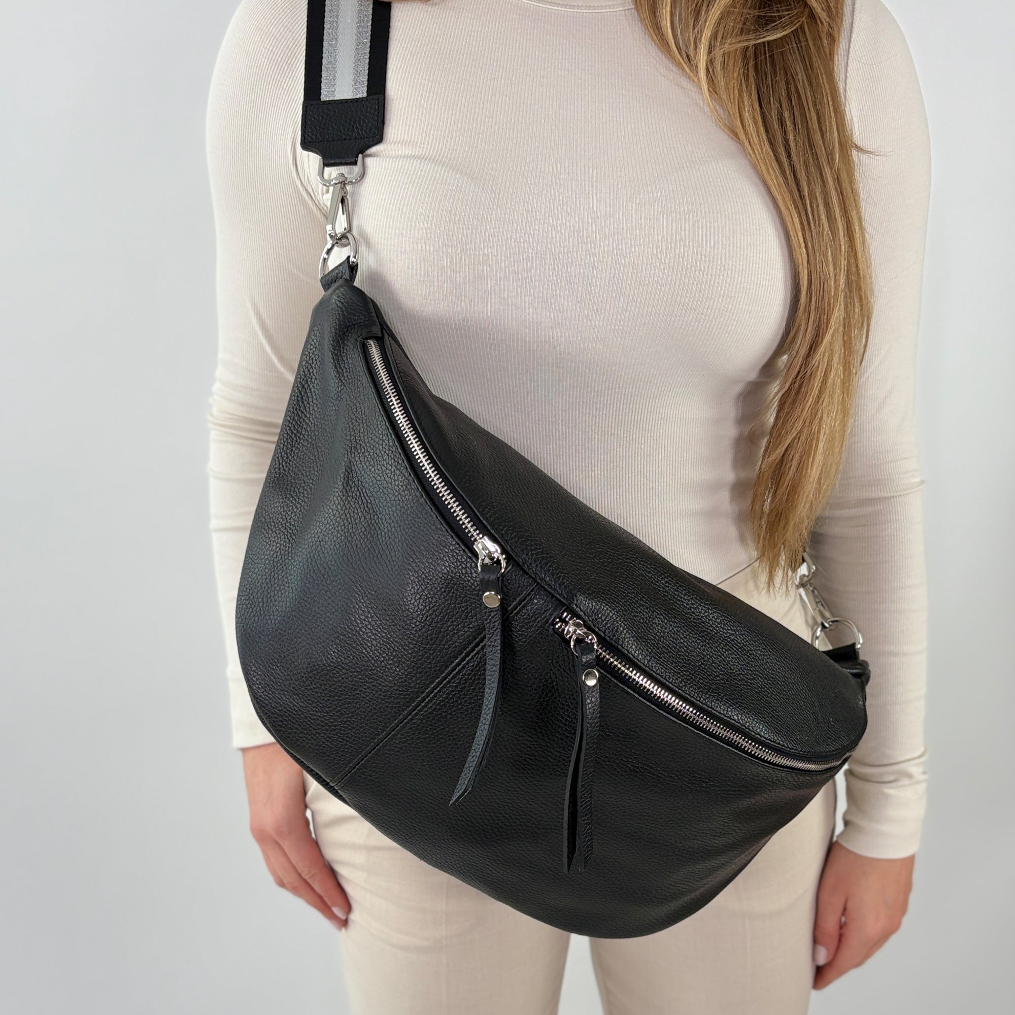 lepelou - leder - Bauchtasche - XXL Bauchtasche CLARA schwarz - LPBCLASCHE4
