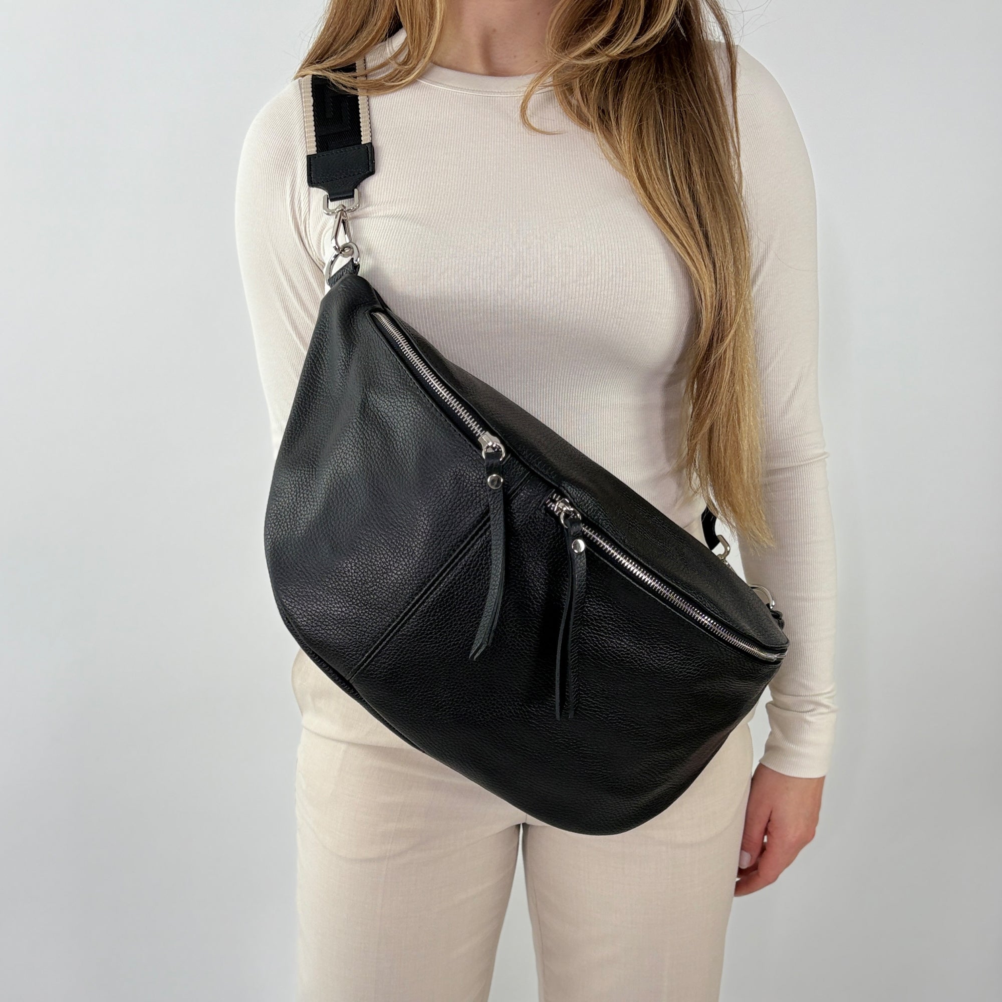 lepelou - leder - Bauchtasche - XXL Bauchtasche CLARA schwarz - LPBCLASCHE5
