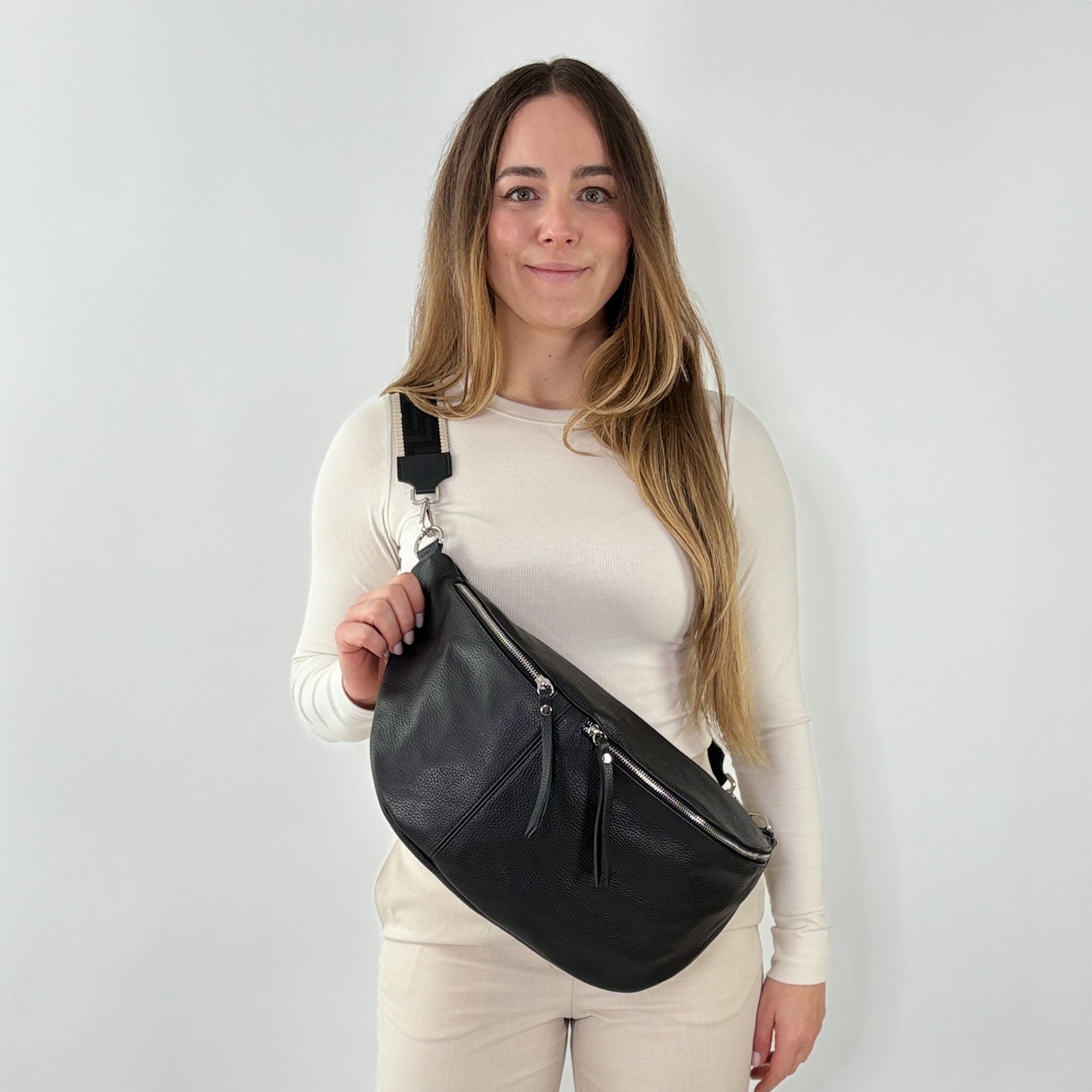 lepelou - leder - Bauchtasche - XXL Bauchtasche CLARA schwarz - LPBCLASCHE5