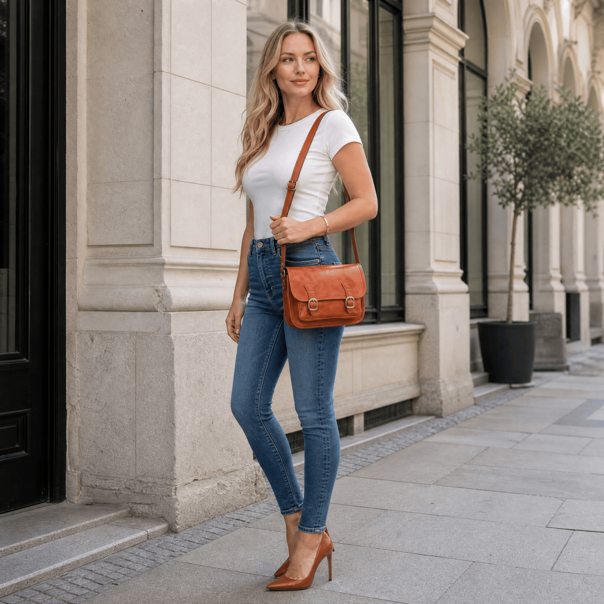 lepelou-leder - ELENA – Leder Umhängetasche cognac -LPHELECOGE