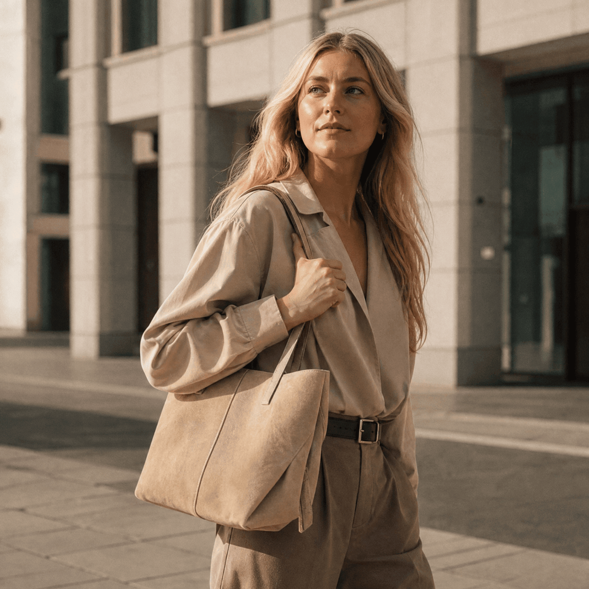 lepelou-leder-Handtaschen-Wildleder Handtasche TESSA beige -LPHTESBEI