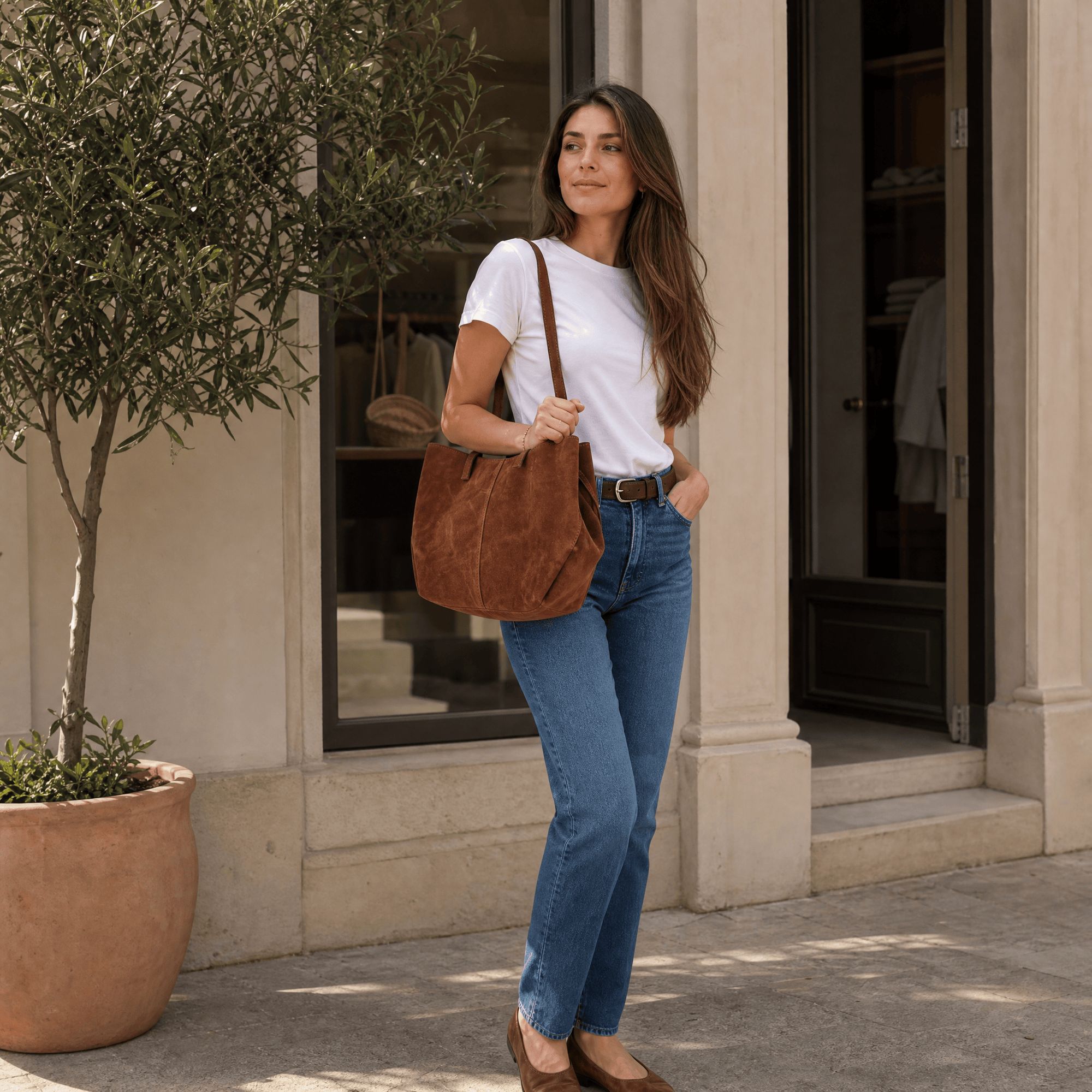 lepelou-leder-Handtaschen-Wildleder Handtasche TESSA cognac -LPHTESCOG