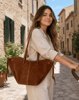 lepelou-leder-Handtaschen-Wildleder Handtasche TESSA cognac -LPHTESCOG