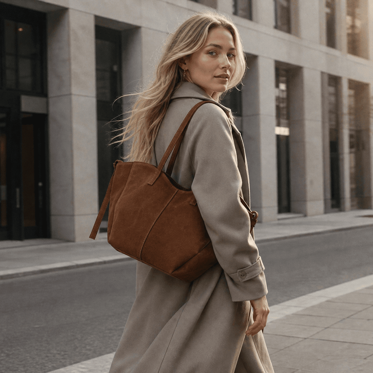 lepelou-leder-Handtaschen-Wildleder Handtasche TESSA cognac -LPHTESCOG
