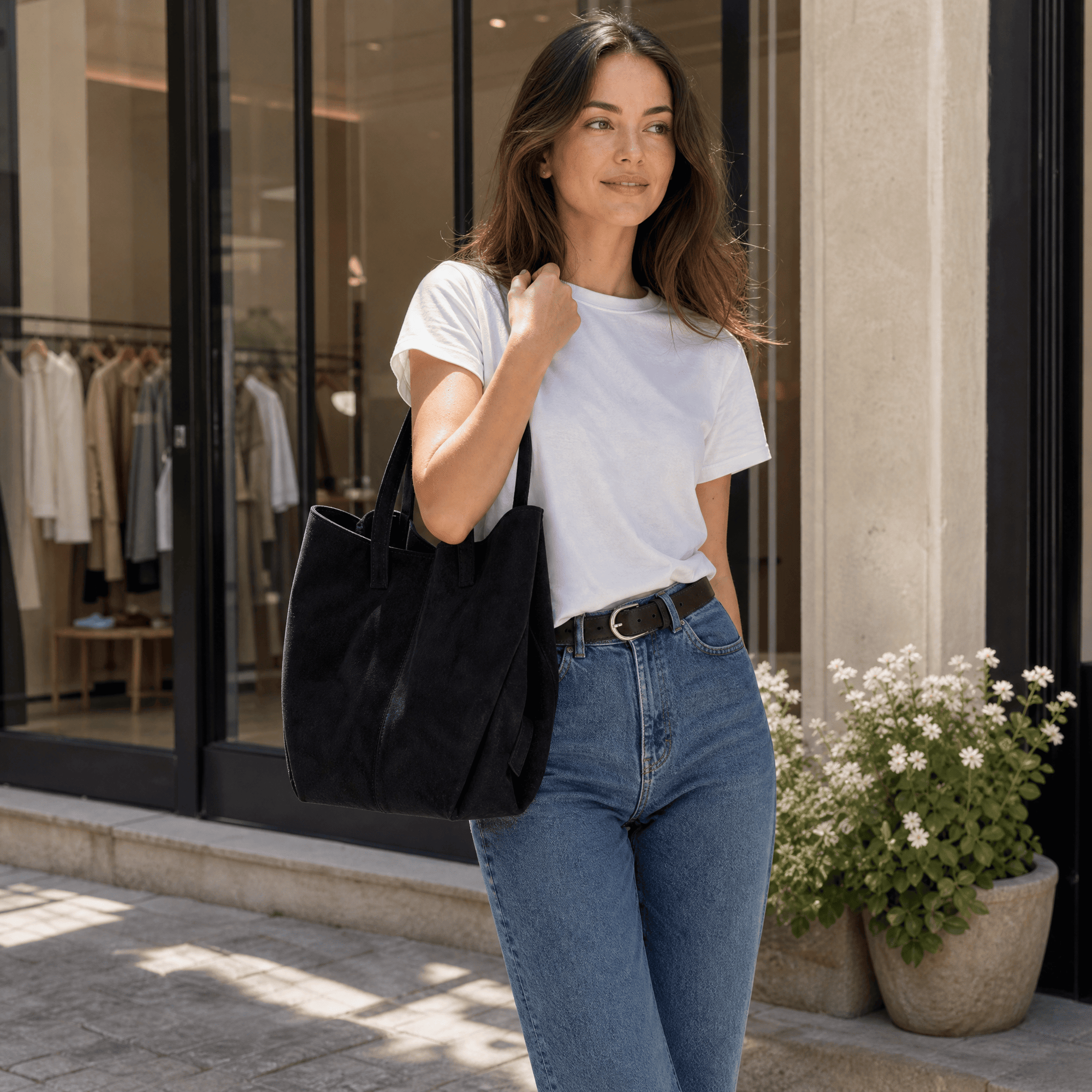 lepelou-leder-Handtaschen-Wildleder Handtasche TESSA schwarz -LPHTESSCH