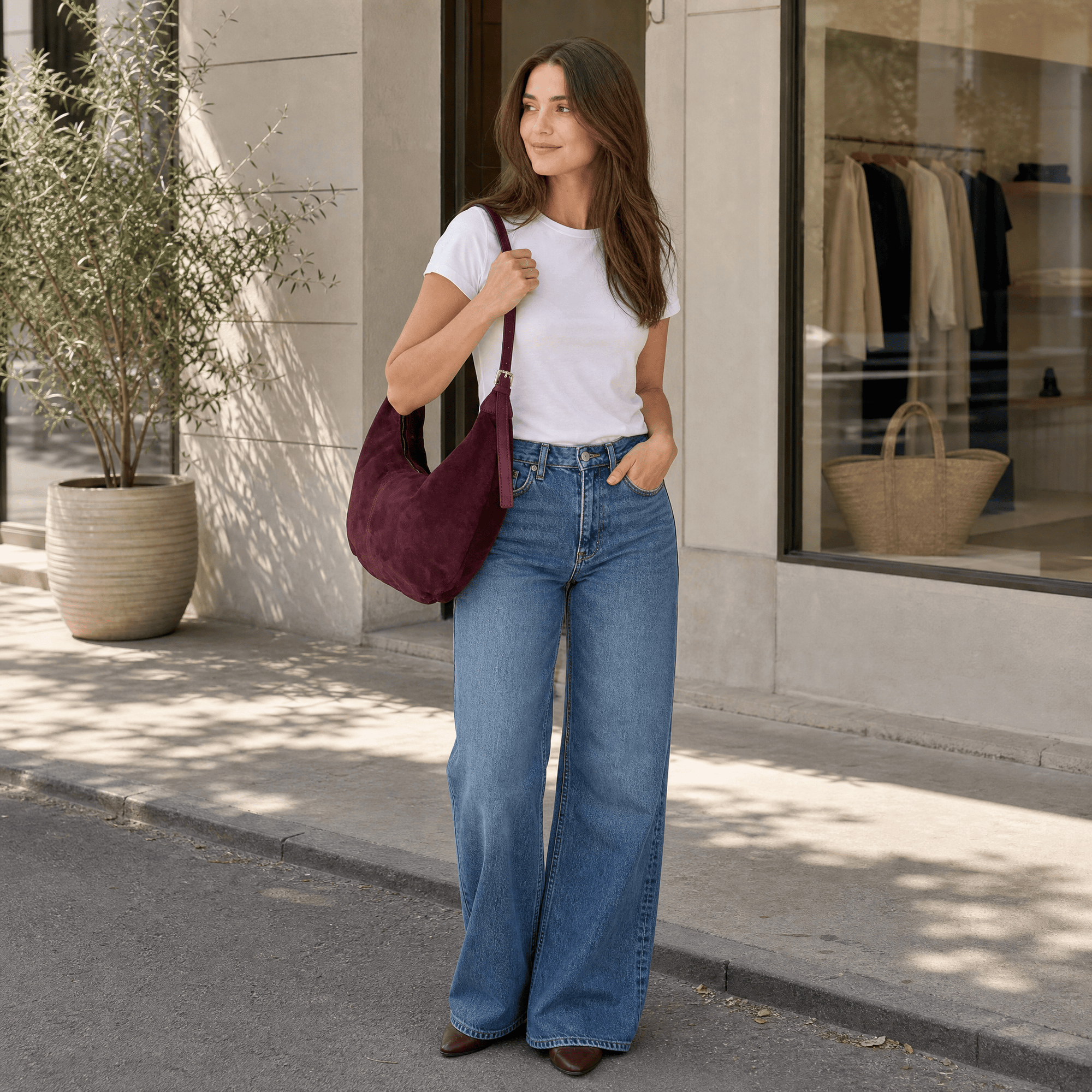 lepelou-leder-Handtaschen-Wildleder Moon Bag MONA bordeaux -LPHMONBORWL