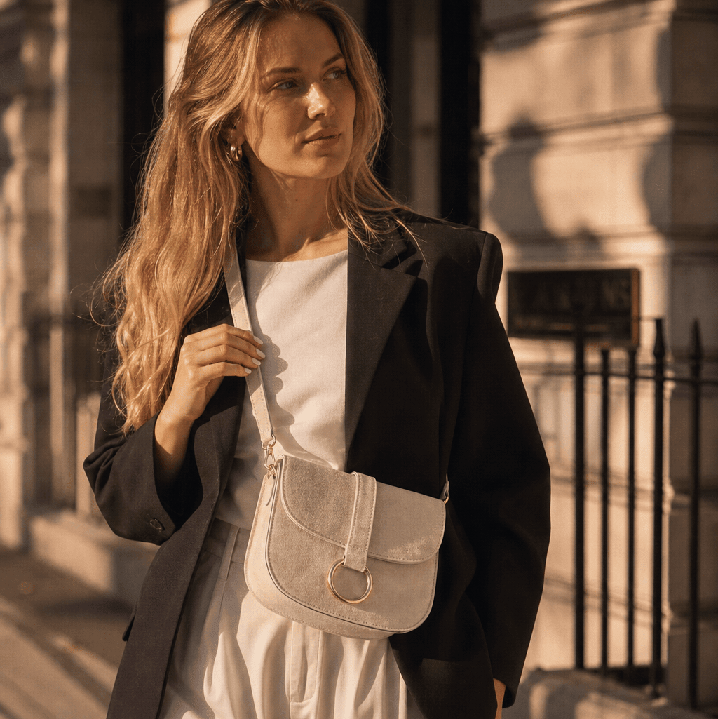 lepelou-leder - HANNA – Wildleder Umhängetasche creme -LPHHANCREE