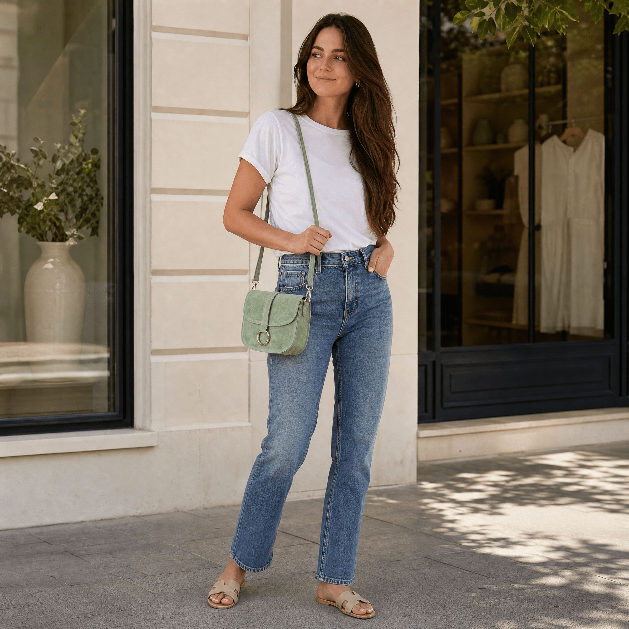 lepelou-leder - HANNA – Wildleder Umhängetasche mint -LPHHANMINE