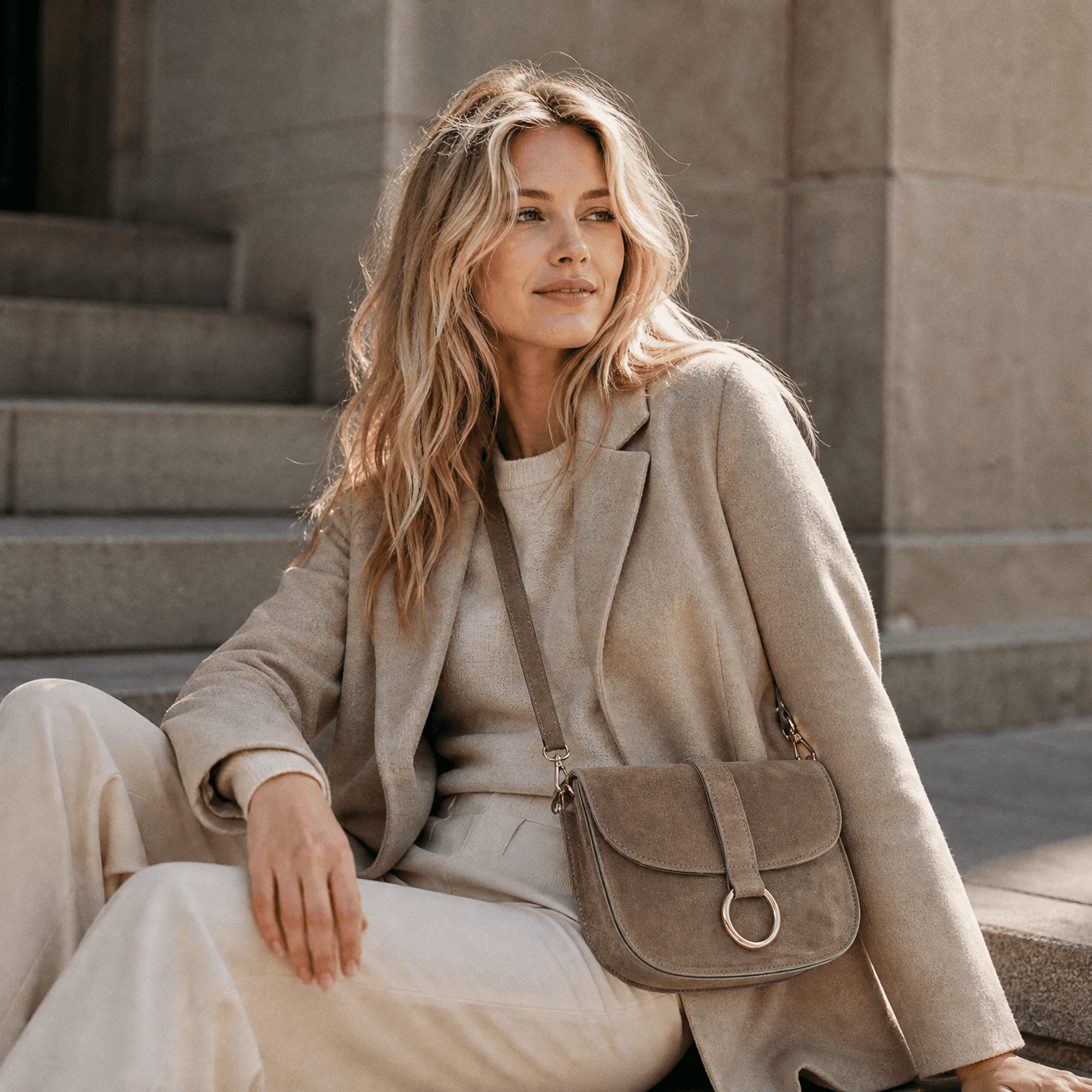 lepelou-leder - HANNA – Wildleder Umhängetasche taupe -LPHHANTAUE