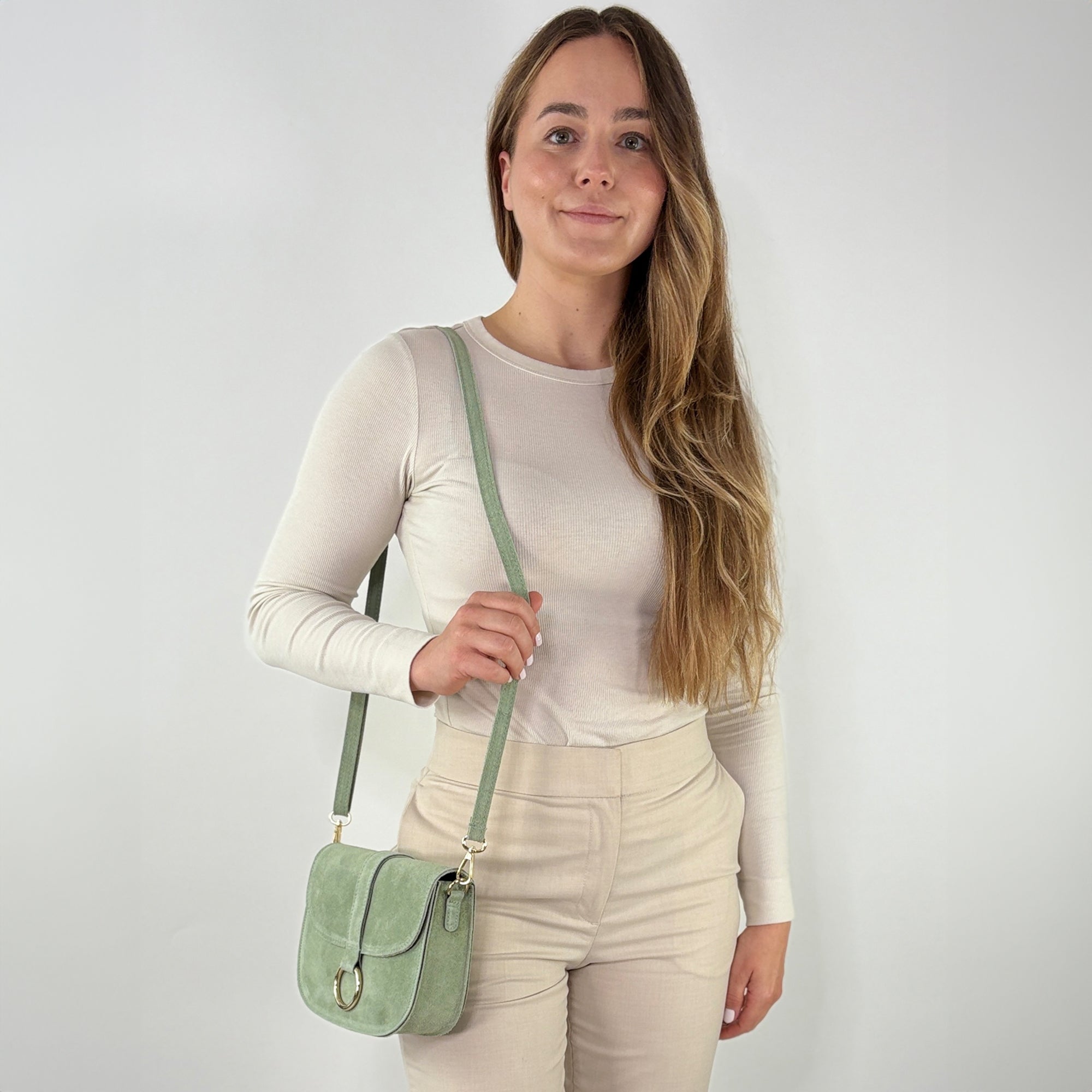 lepelou - leder - HANNA – Wildleder Umhängetasche mint - LPHHANMINE