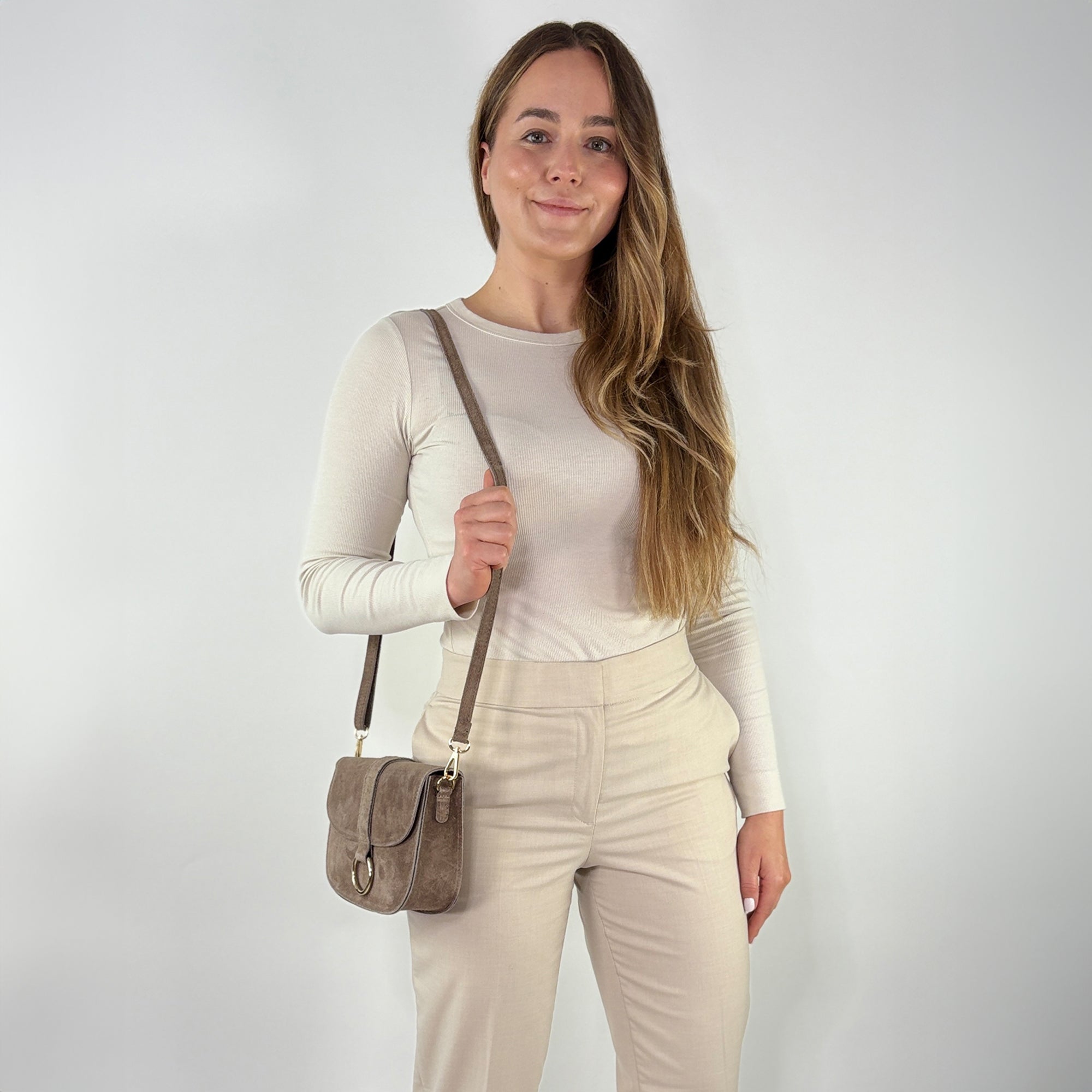 lepelou - leder - HANNA – Wildleder Umhängetasche taupe - LPHHANTAUE
