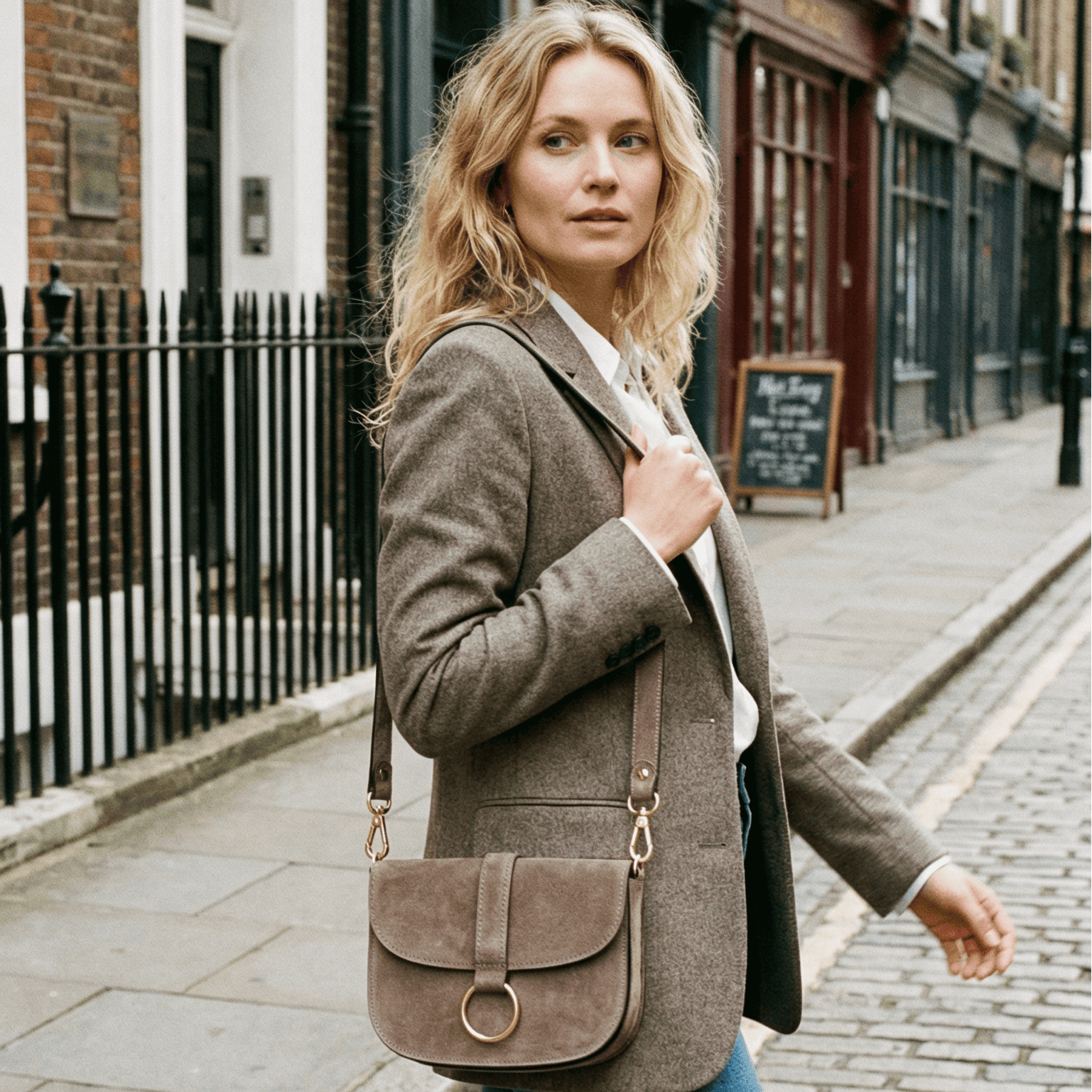 lepelou - leder - HANNA – Wildleder Umhängetasche taupe - LPHHANTAUE