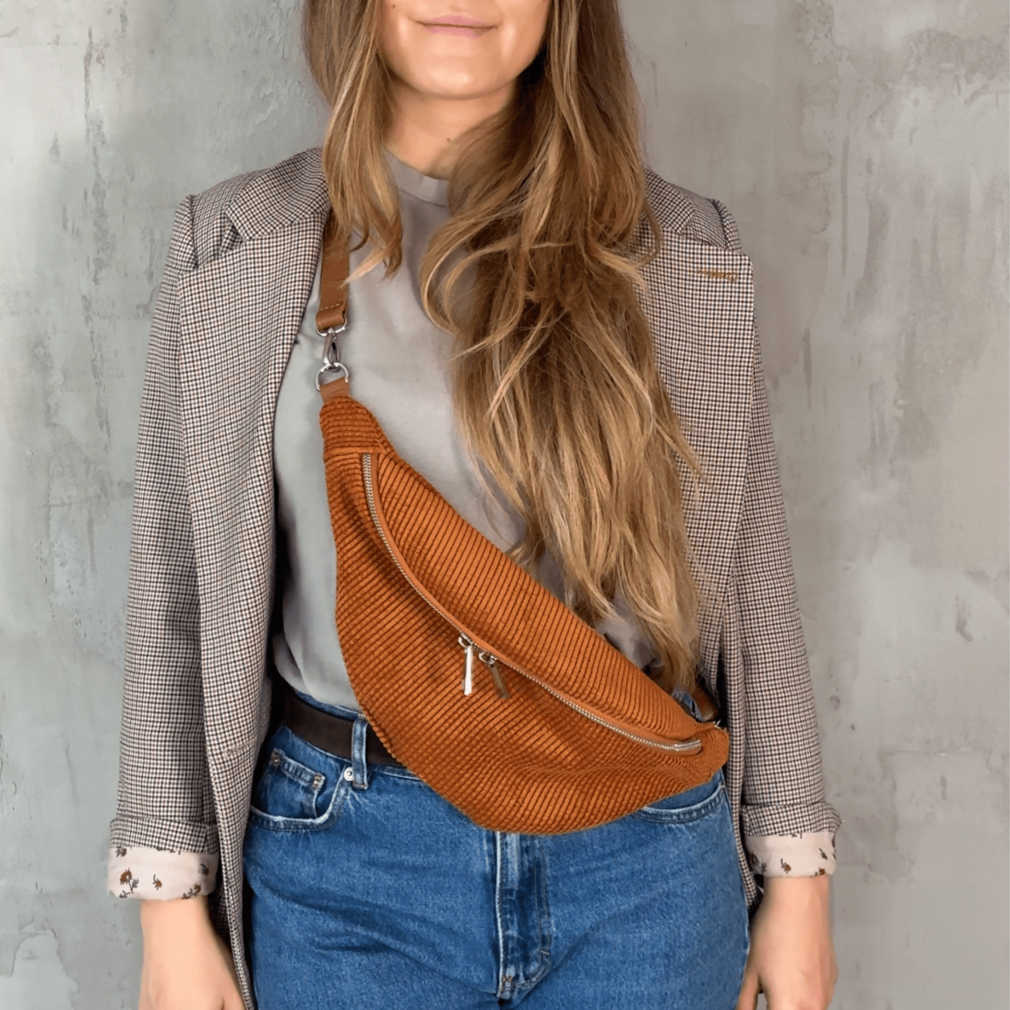 lepelou - leder - IDA Cord Bauchtasche cognac - LPBIDACOG